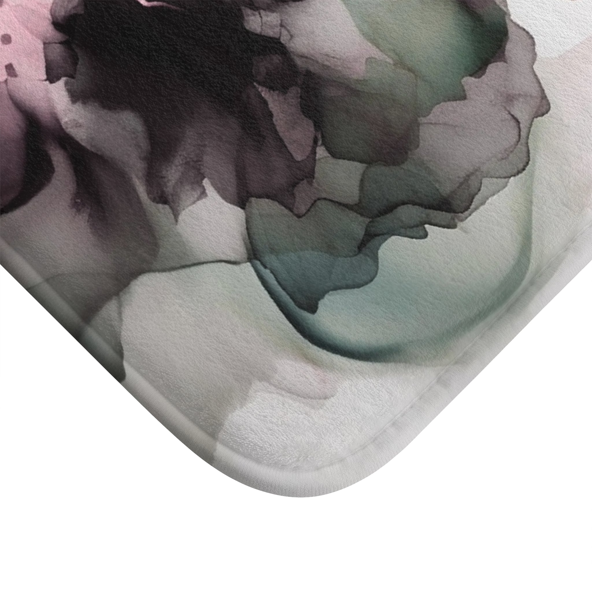 Boho Abstract Floral Bath Mat | Pink Green Grey Kitchen Mat