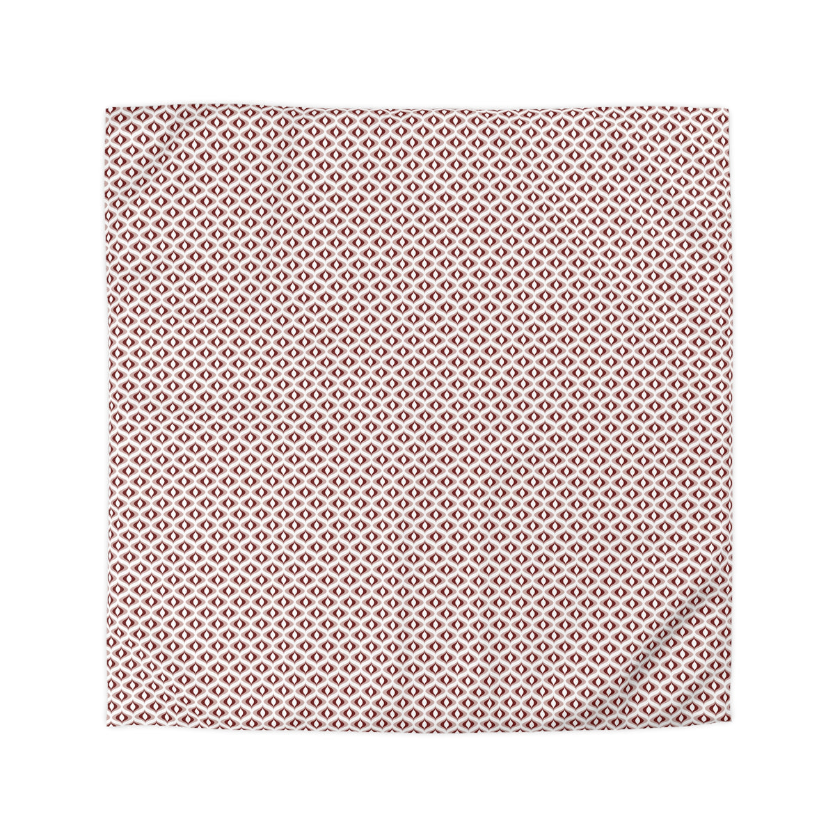 a square piece of fabric with a repeating pattern of red and white diamond shapes.