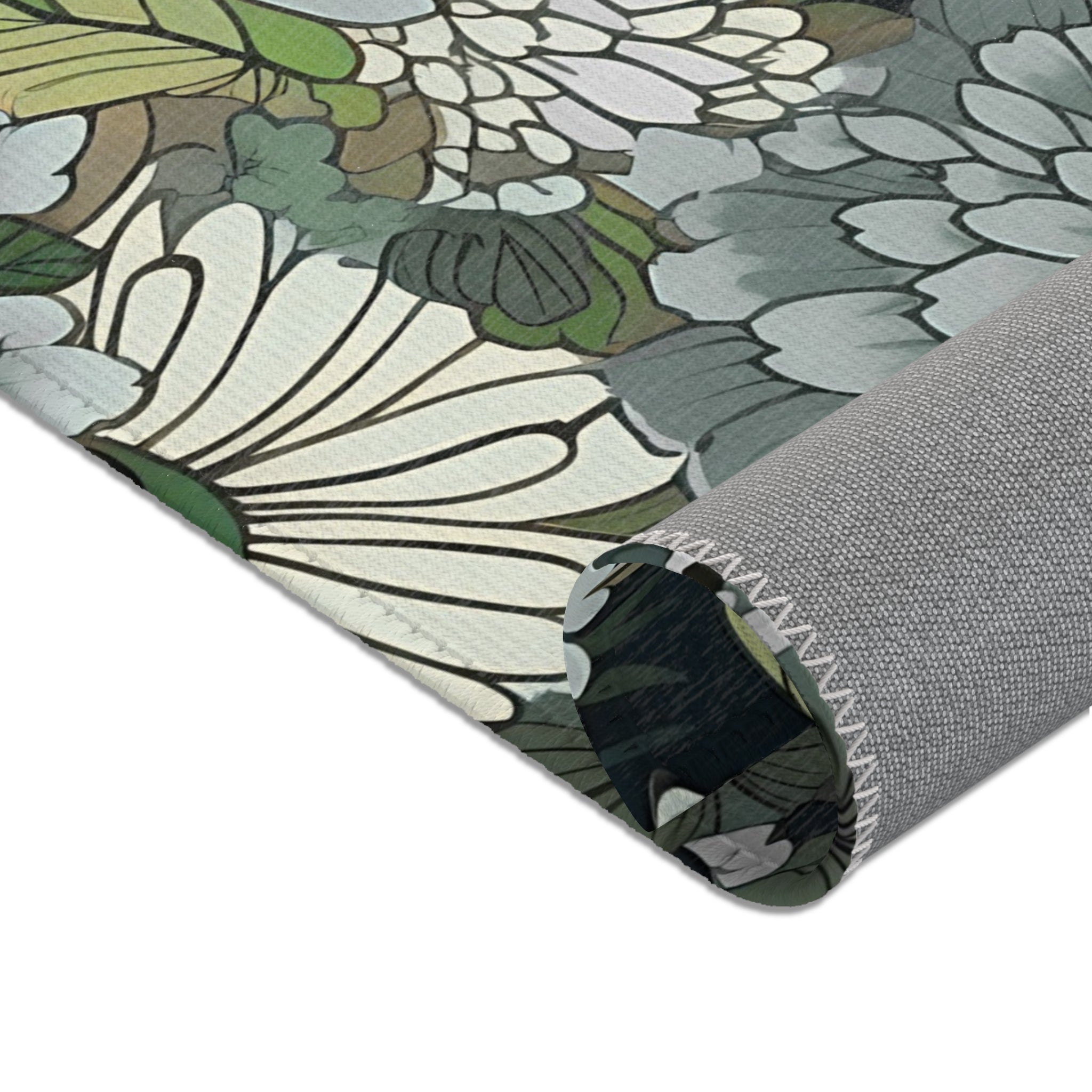 Abstract Floral Area Rug | Green Botanical Living Room Rug