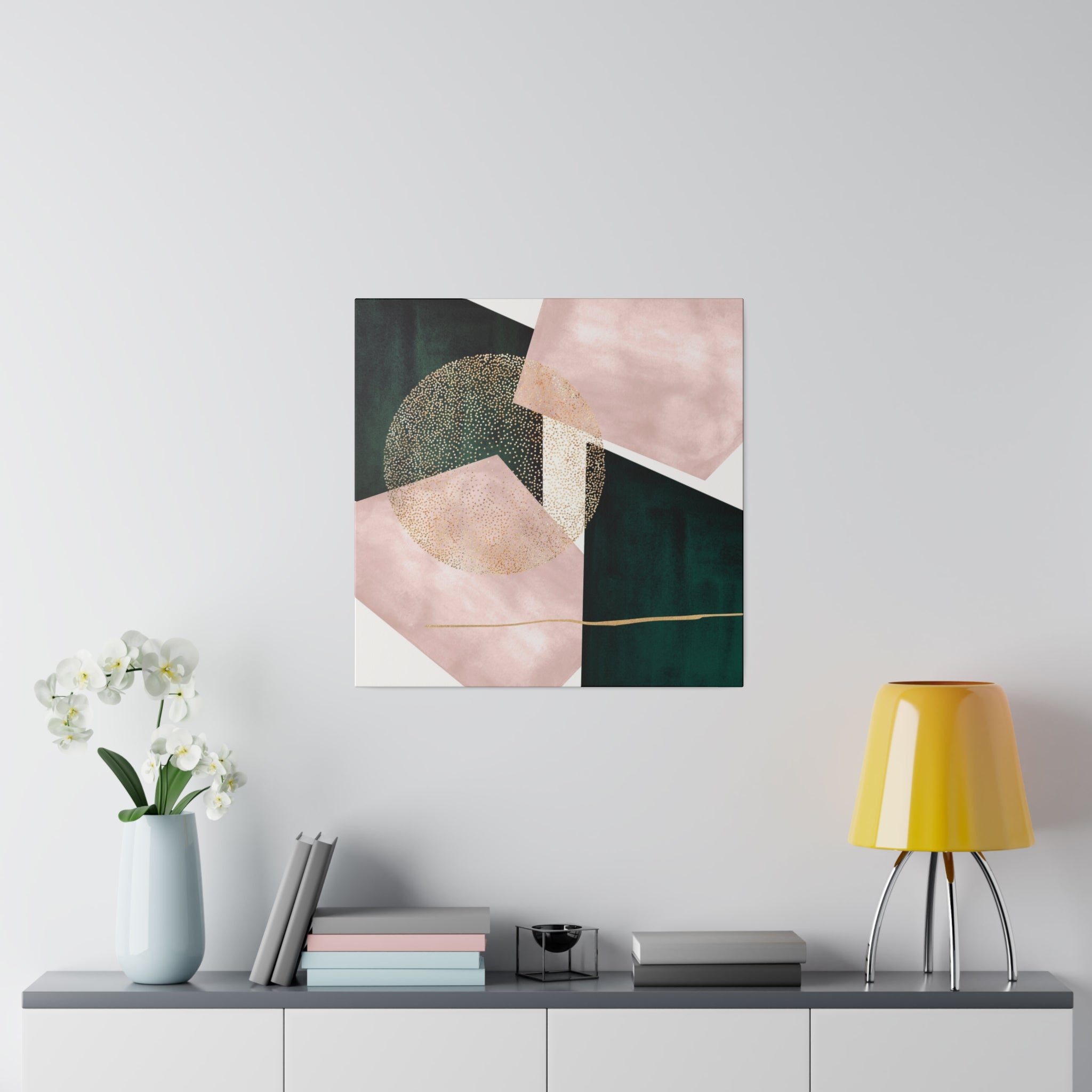 Abstract Canvas Wall Art | Blush Pink, Dark Green Wall Artwork