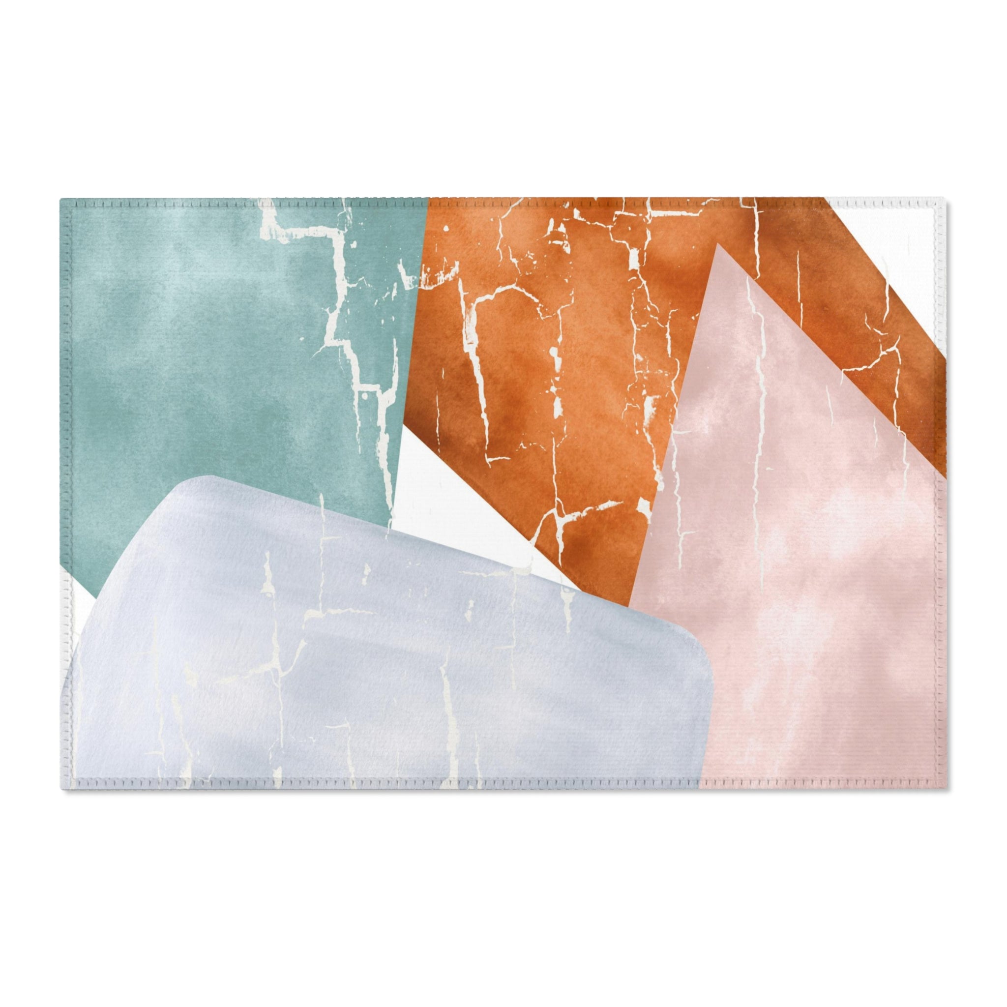 Abstract Boho Area Rug | Pastel Blue Pink, Burnt Orange White