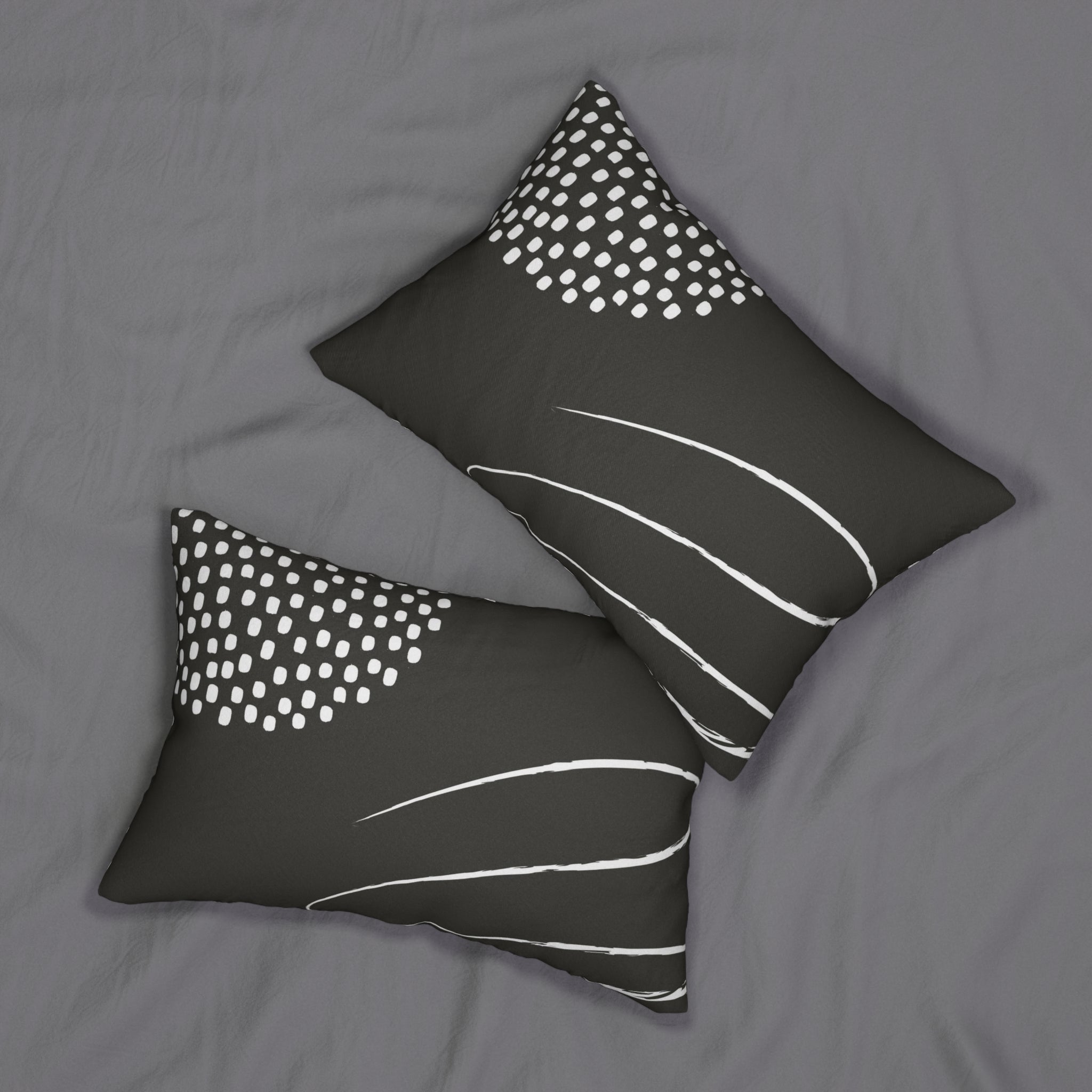 Abstract Lumbar Pillow | Dark Gray, White Mid Century