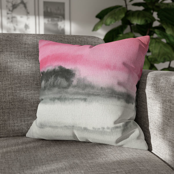 Abstract Pillow Cover | Pink, Gray Black Ombre, Landscape