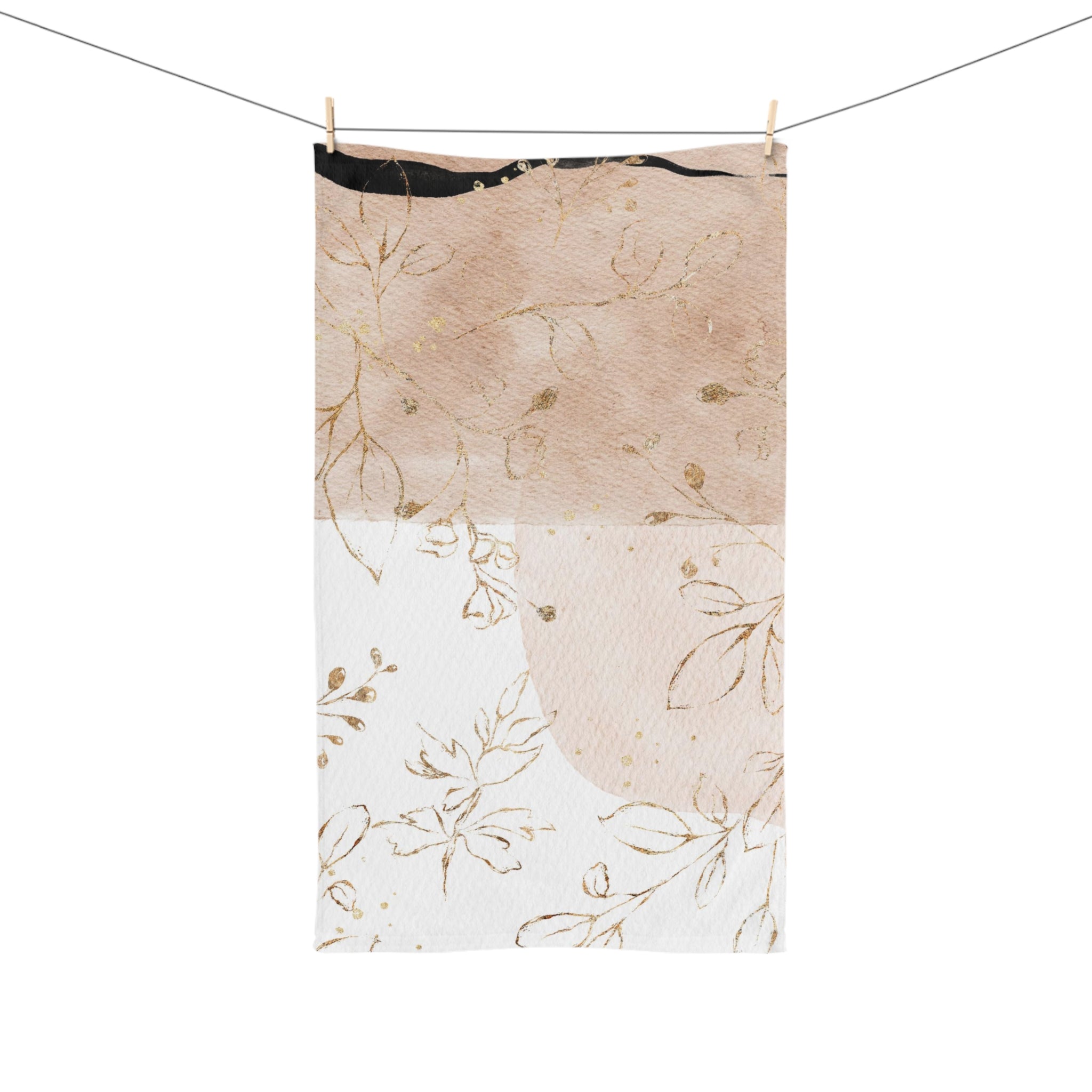 Abstract Kitchen, Bath Hand Towel | Beige White Gold Floral Ombre