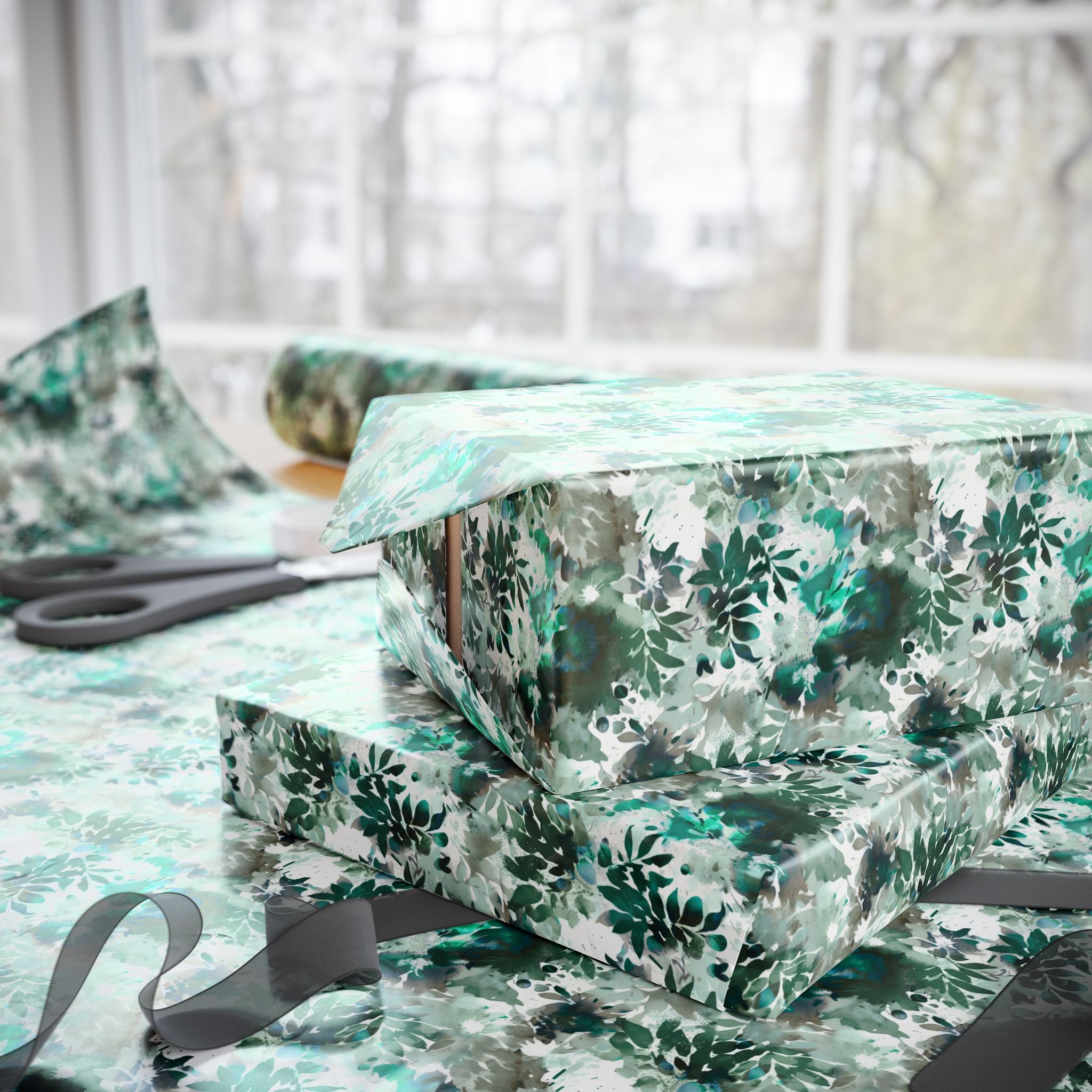 Abstract Leaves Wrapping Paper | Emerald Green Floral Gift Wrap for the Holidays, Birthdays