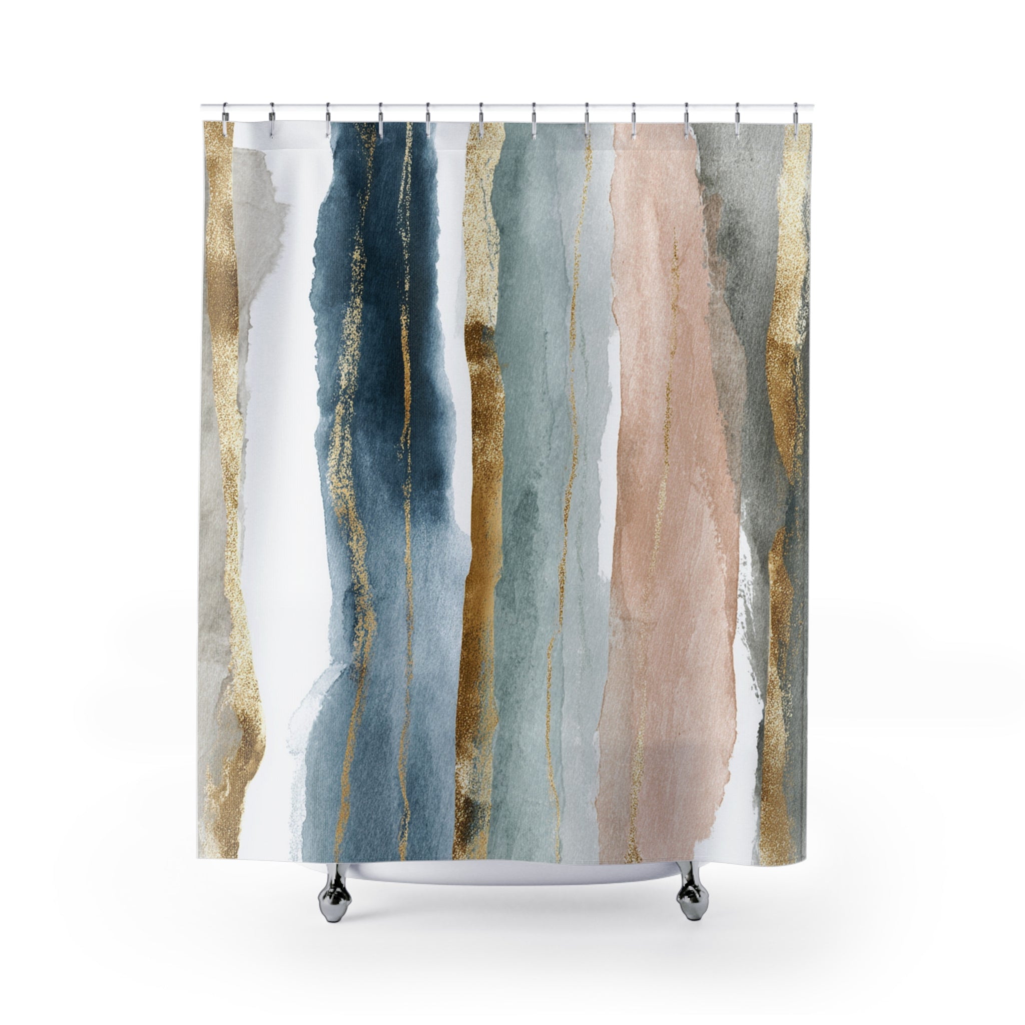 Abstract Watercolor Shower Curtain | Modern Blue & Blush Bathroom Decor