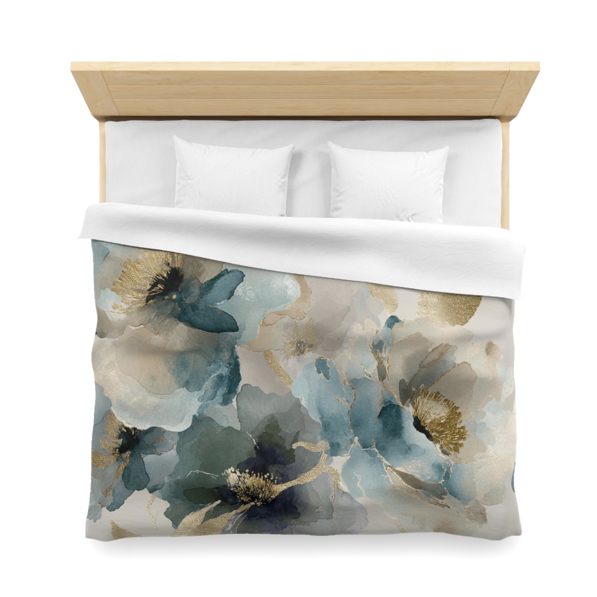 Abstract Floral Duvet Cover, Pillow Sham | Blue Beige Grey Watercolor Bedding