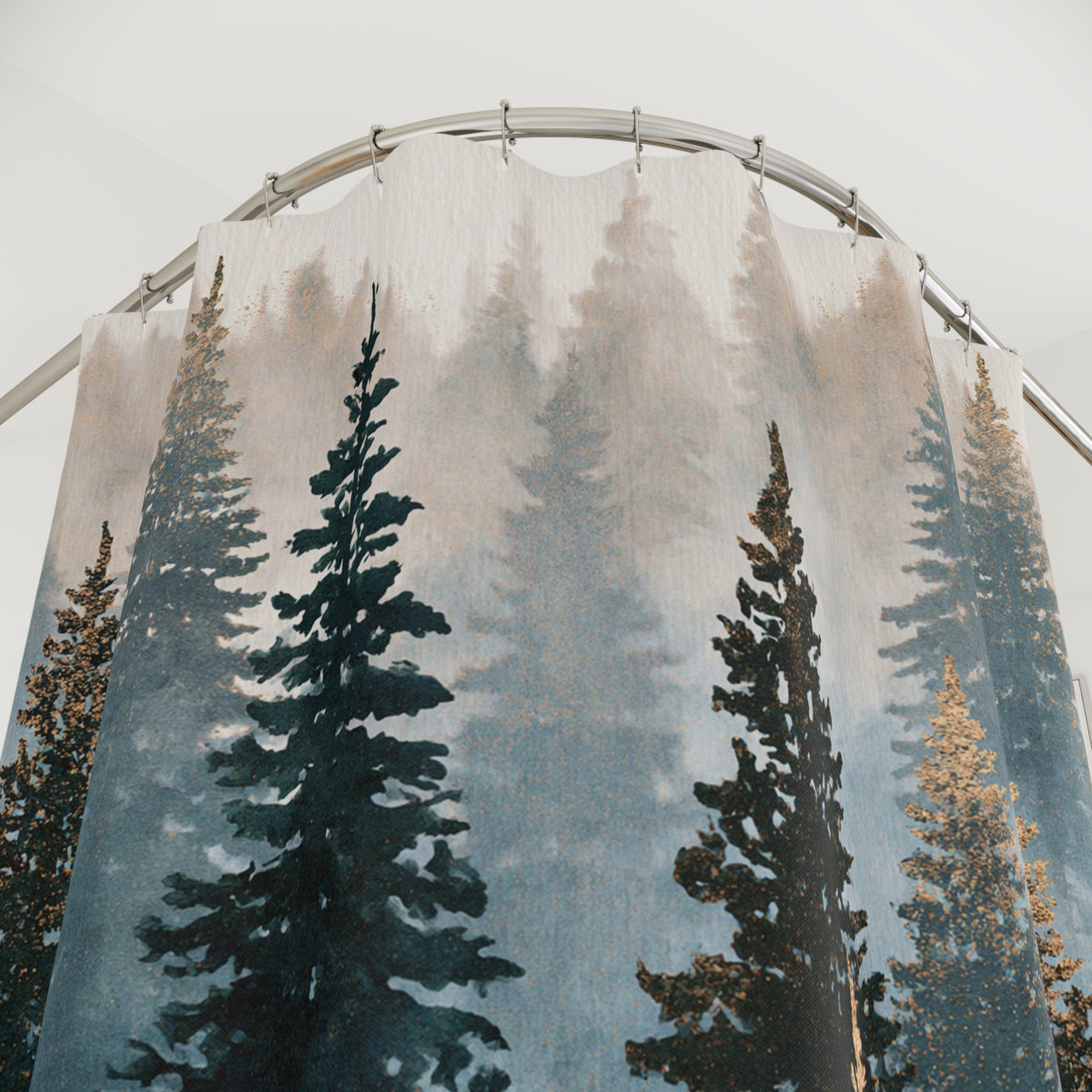 Misty Pine Forest Landscape Shower Curtain, Bath Curtain 71x74