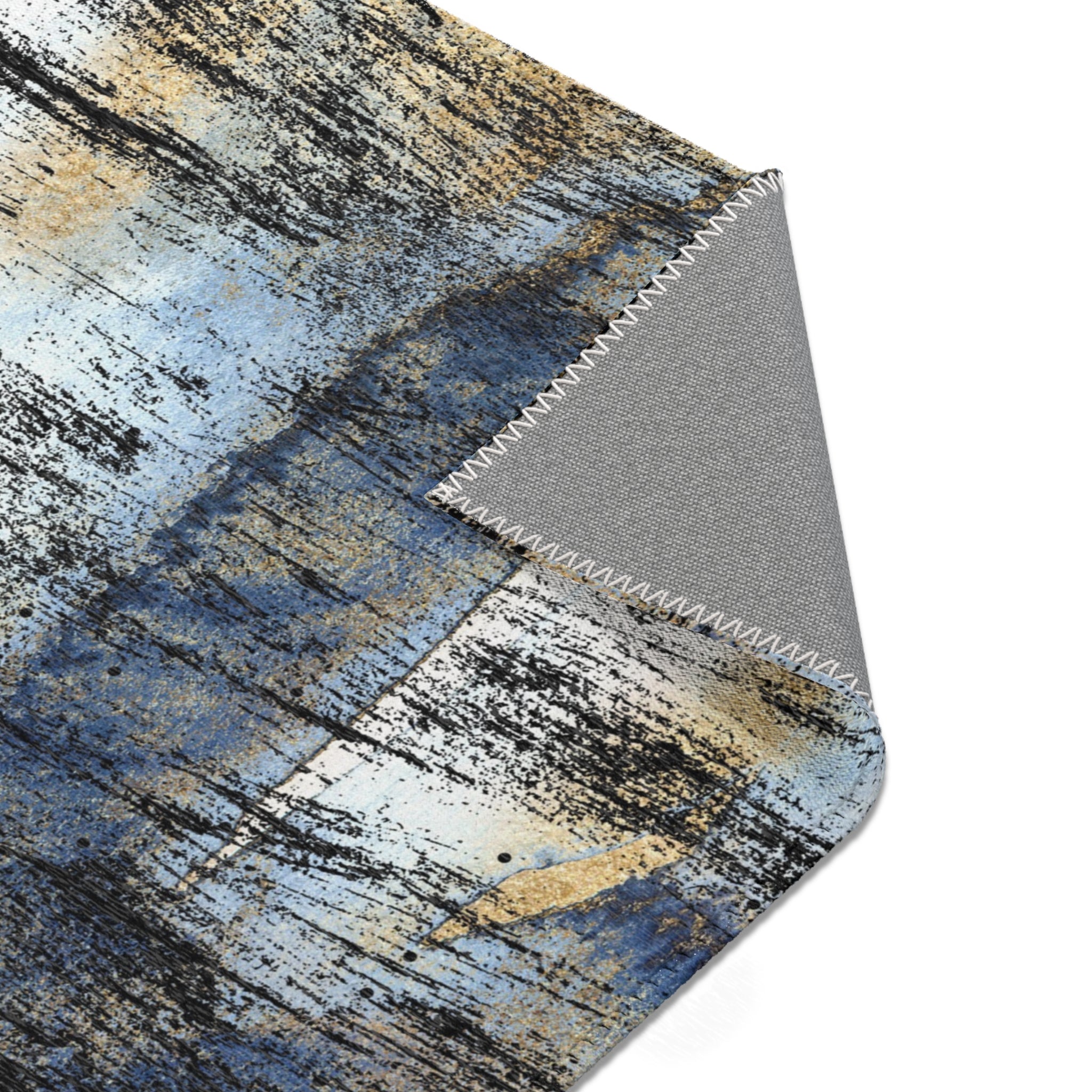 Abstract Area Rug | Rustic Blue Black Beige
