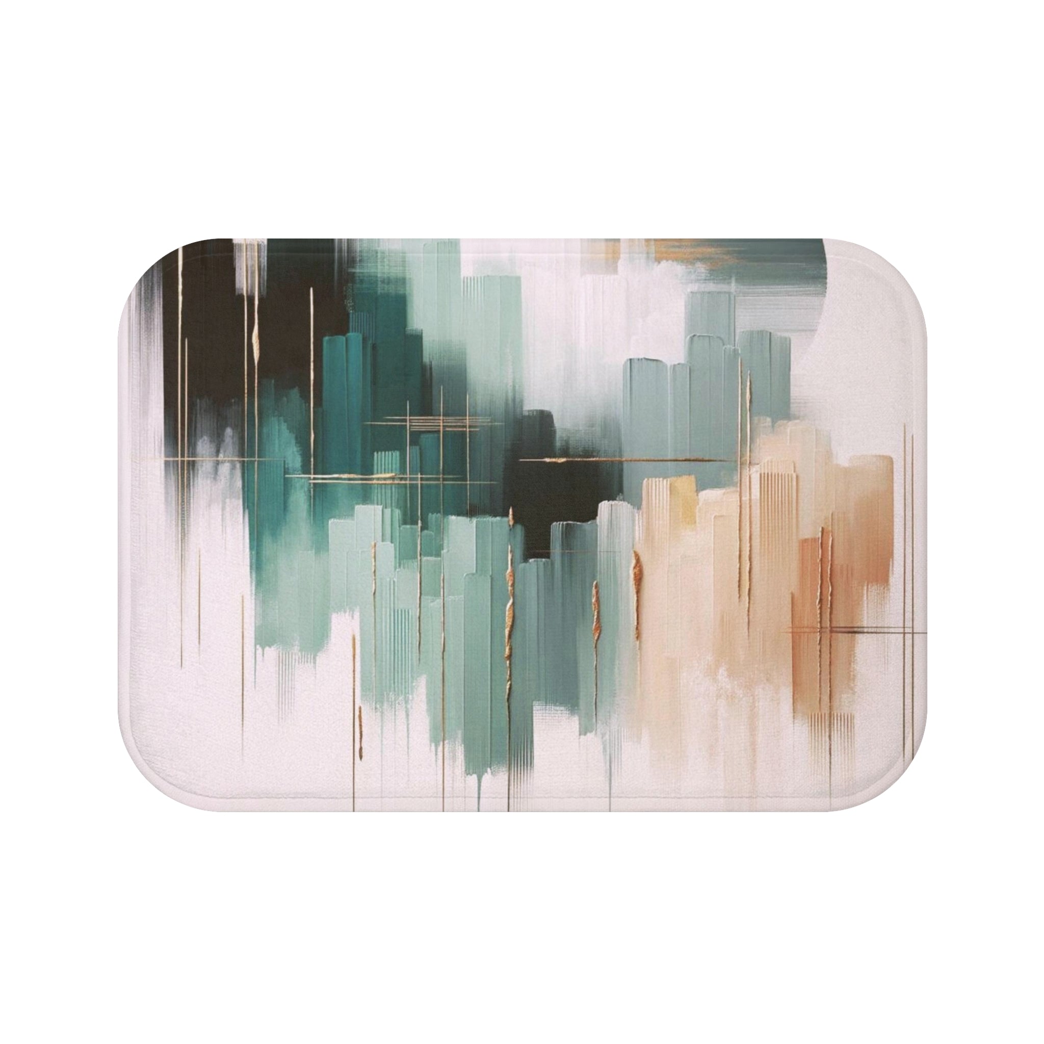 Abstract Bath Mat, Kitchen Mat | Blush Pink, Black Beige, Teal Mat