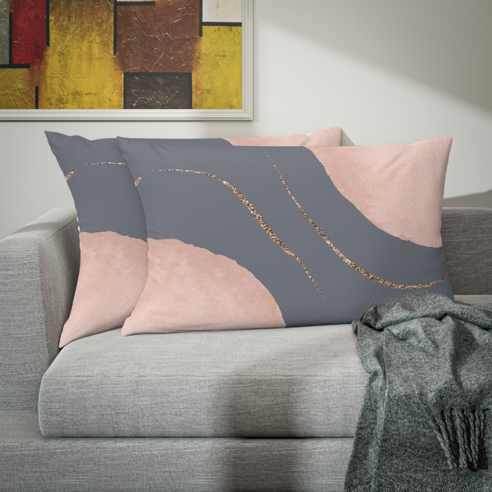 Bedding Pillow Sham | Abstract Grey Pink, Watercolor