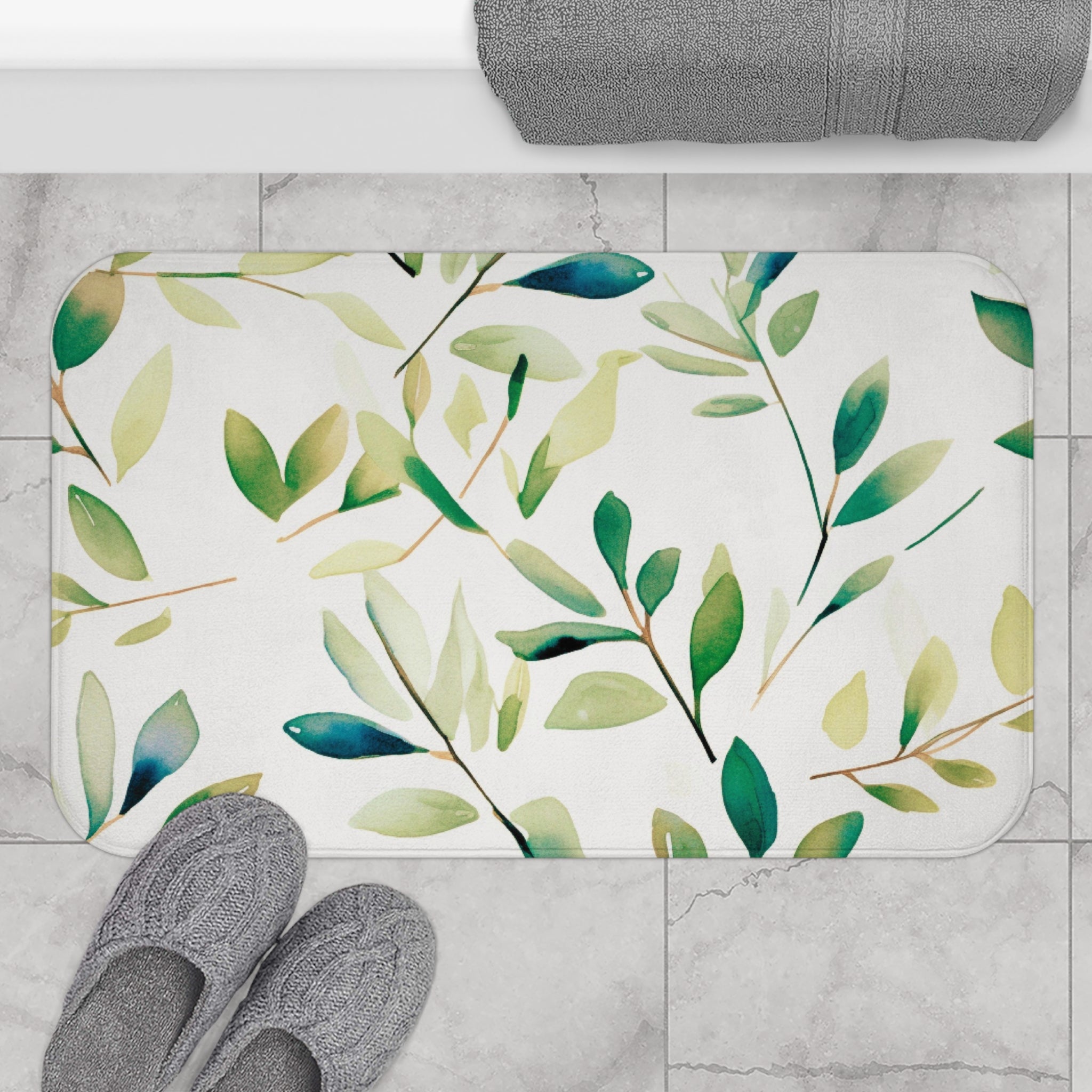 Floral Bath, Kitchen Mat | Floral, Sage Green, White Eucalyptus