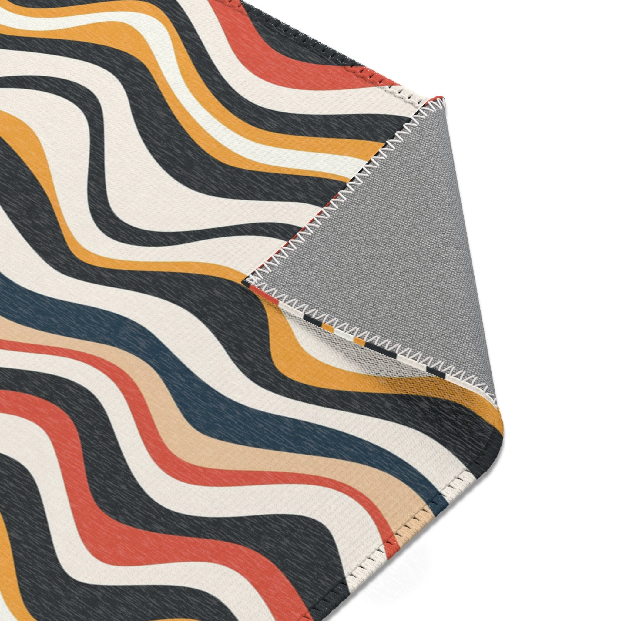 Retro Large Area Rug | Colorful Red Blue White Yellow Wavy Rug