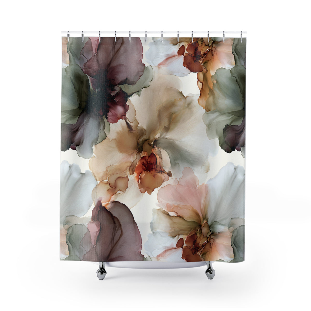 Mauve Sage Muted Floral Shower Curtain, Bath Curtain 71x74