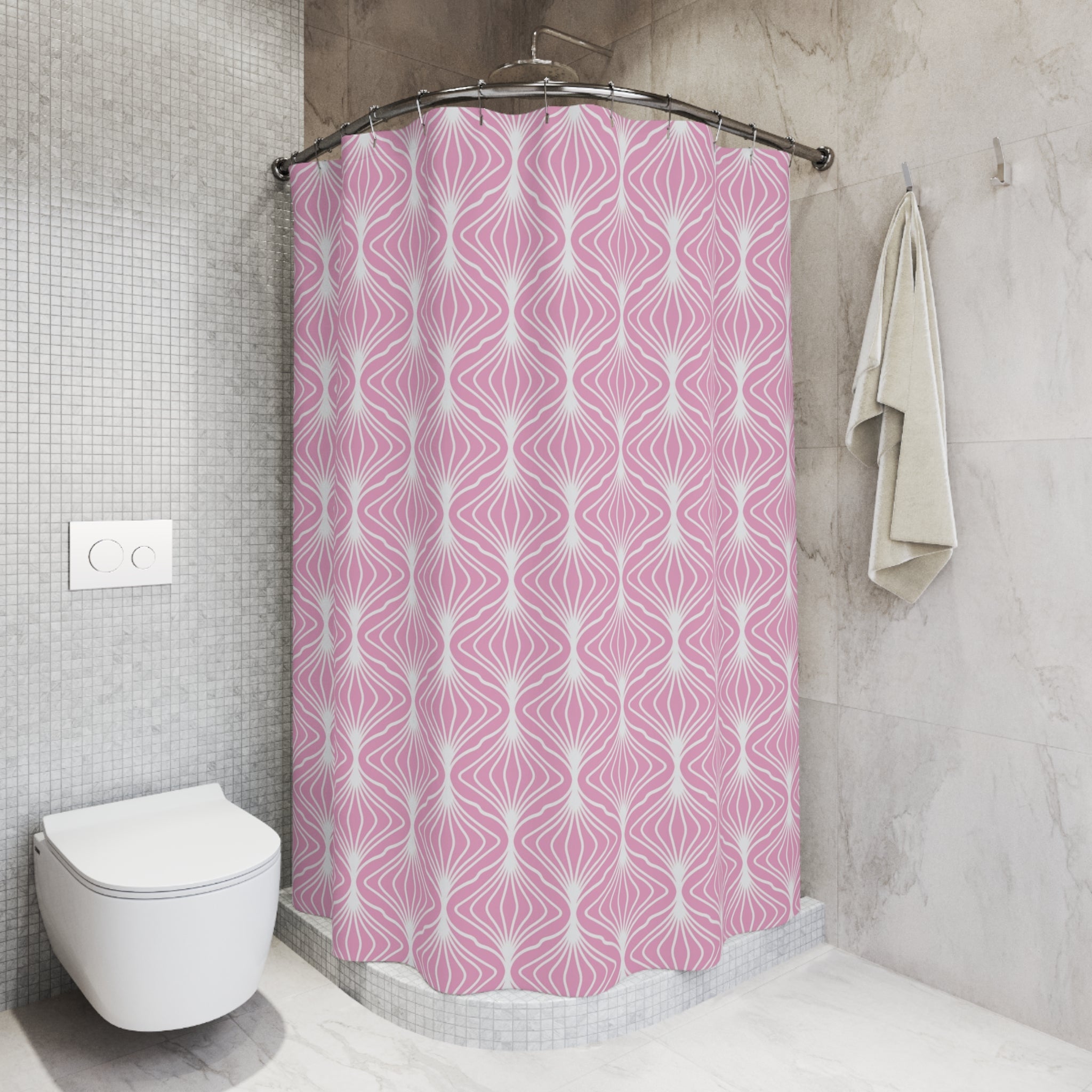 Art Deco Shower Curtain | Pink White Art Nouveau