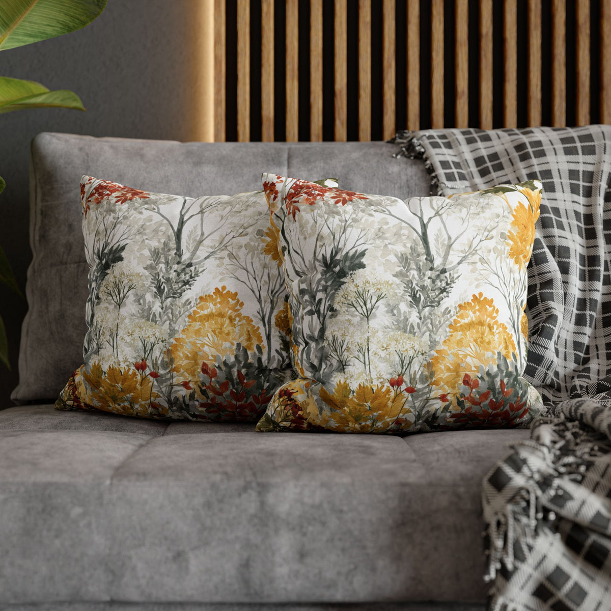Autumn Woodland Pillow Cover | Mustard Rust Fall Forest Pillowcase