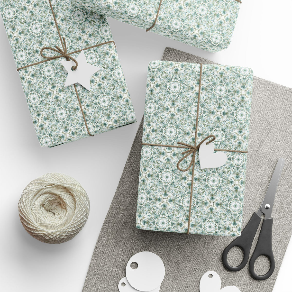 Sage Green Cream Watercolor Floral Wrapping Paper, Gift Wrap