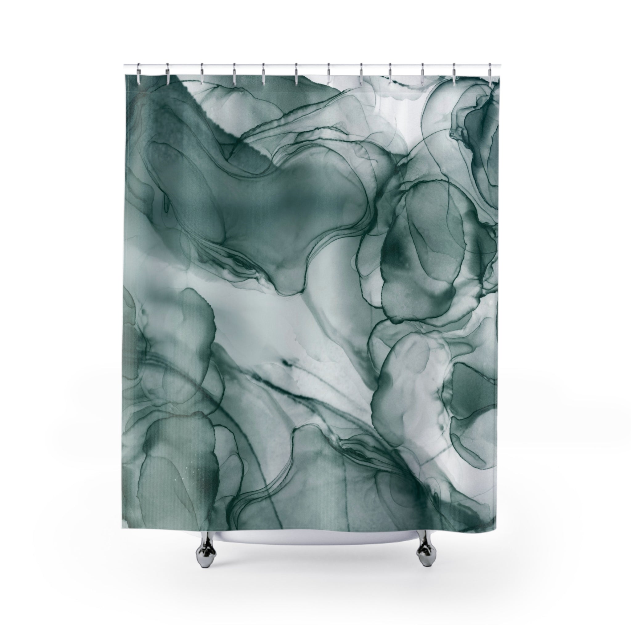 Abstract Shower Curtain | Teal Blue White Liquid Ink