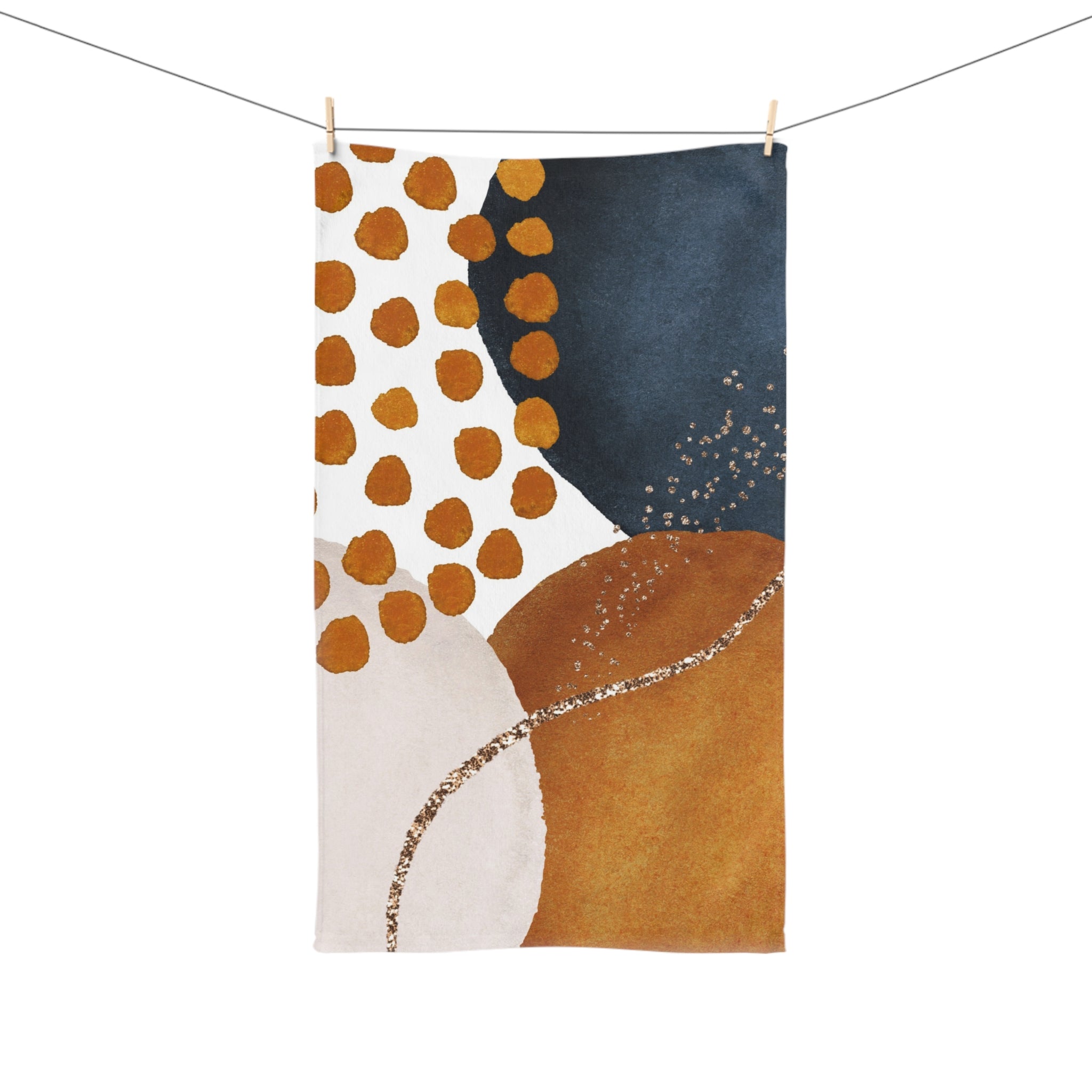 Abstract Kitchen, Bath Hand Towel | Burnt Orange, Navy Beige