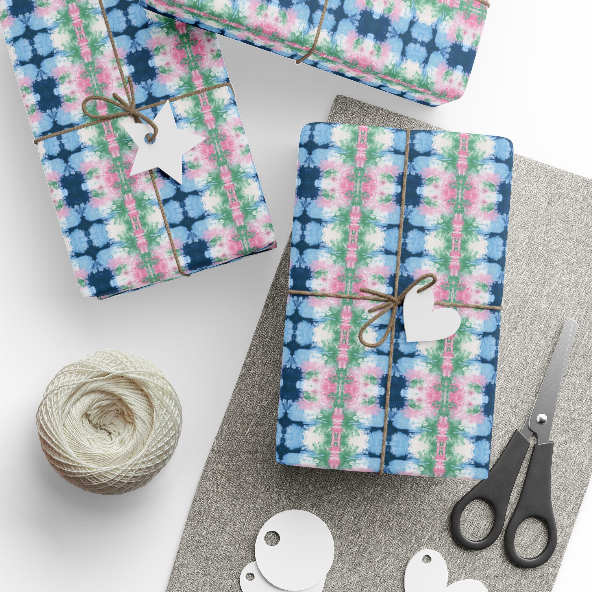 Abstract Wrapping Paper, Blue Pink Gift Wrapping for the Holidays, Birthdays