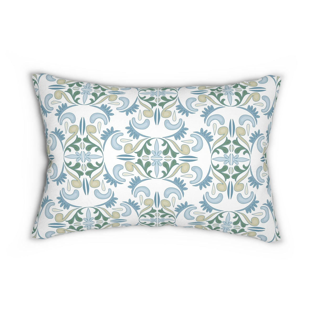 Blue Sage Mediterranean Tile Lumbar Pillow 14x20, Boho Accent Pillow