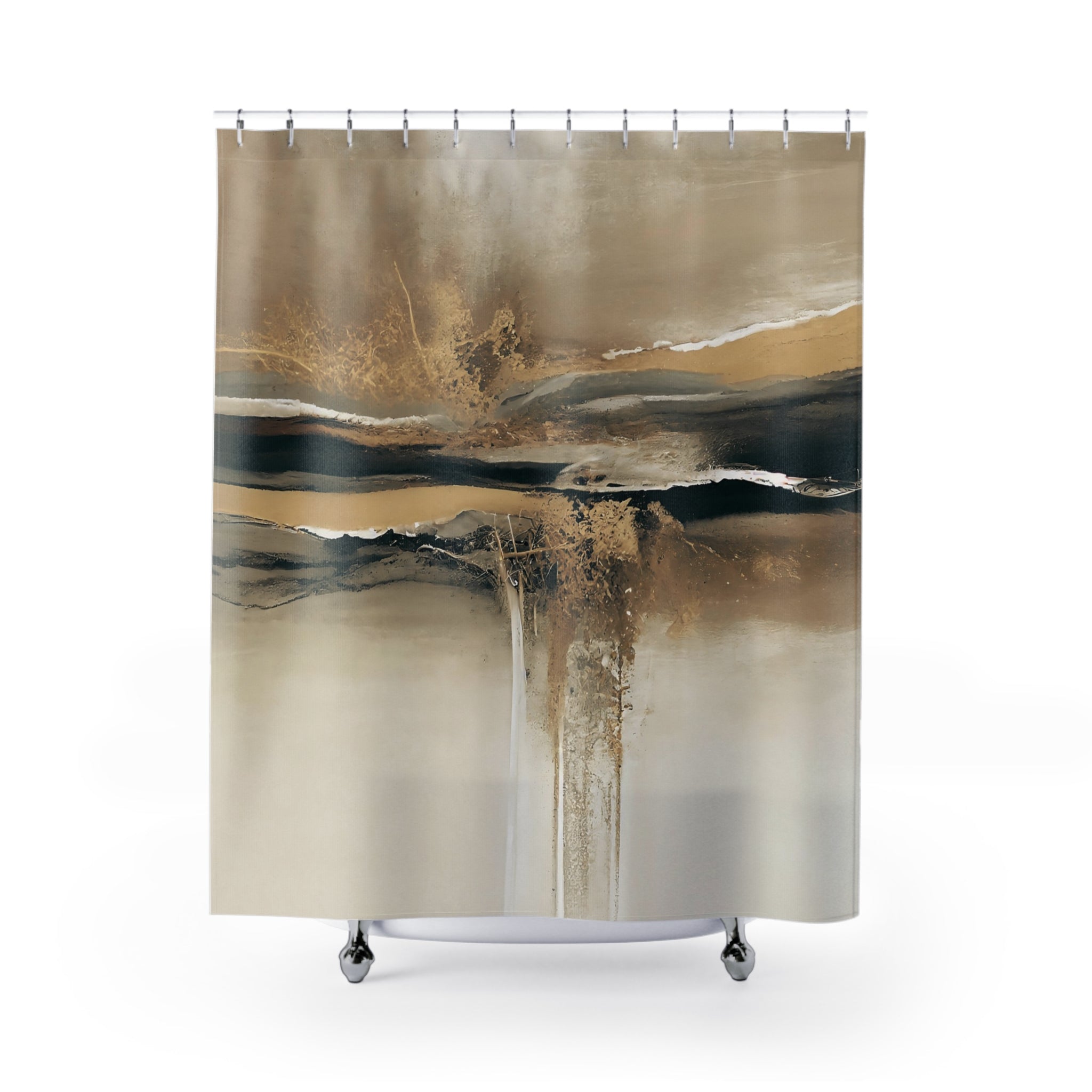 Abstract Shower Curtain | Modern Ombre, Blue Beige, Grey