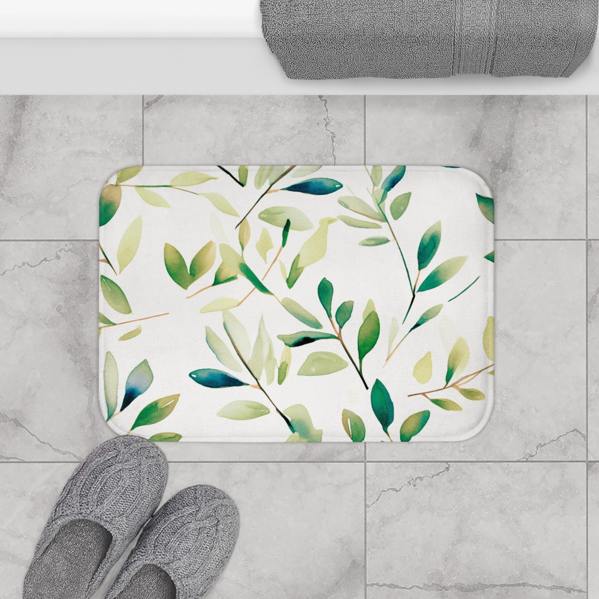 Floral Bath, Kitchen Mat | Floral, Sage Green, White Eucalyptus