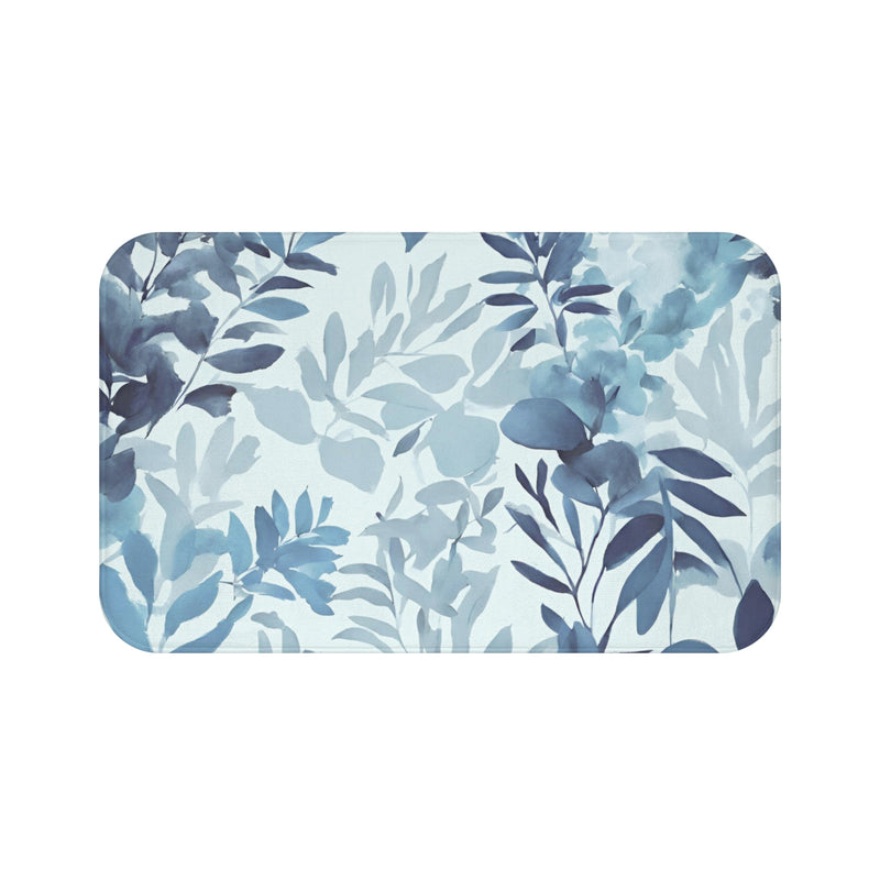 Boho Kitchen, Bath Mat | Floral Pale Navy Blue, Eucalyptus Leaves