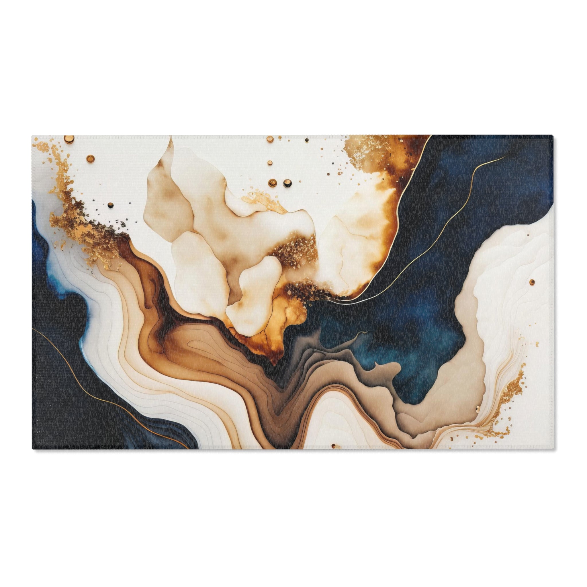 Abstract Large Area Rug | Navy Blue, Brown Beige Liquid Ink