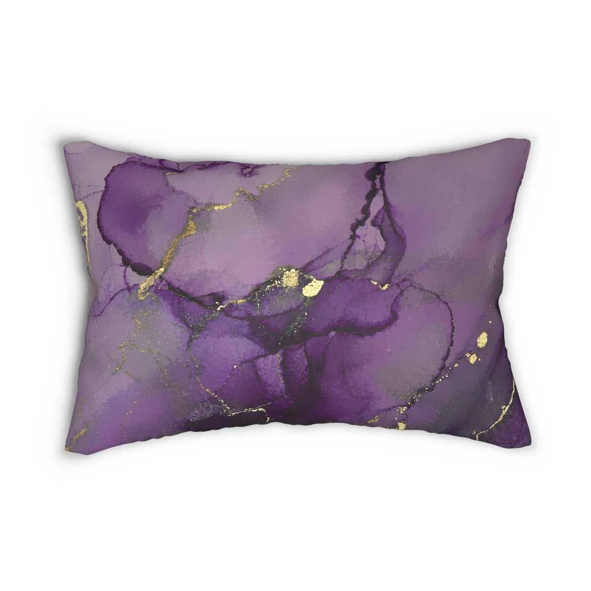 Plum Purple Muted Gold Alcohol Ink Lumbar Pillow