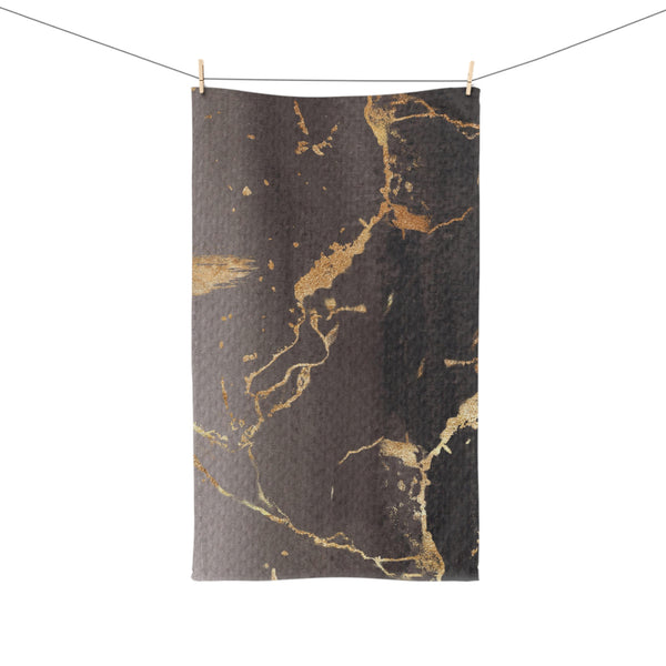Abstract Kitchen, Bath Hand Towel | Taupe Brown, Black Gold