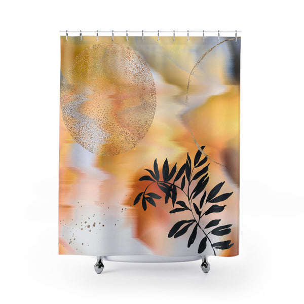 Abstract Floral Shower Curtain | Yellow Orange Gray, Black