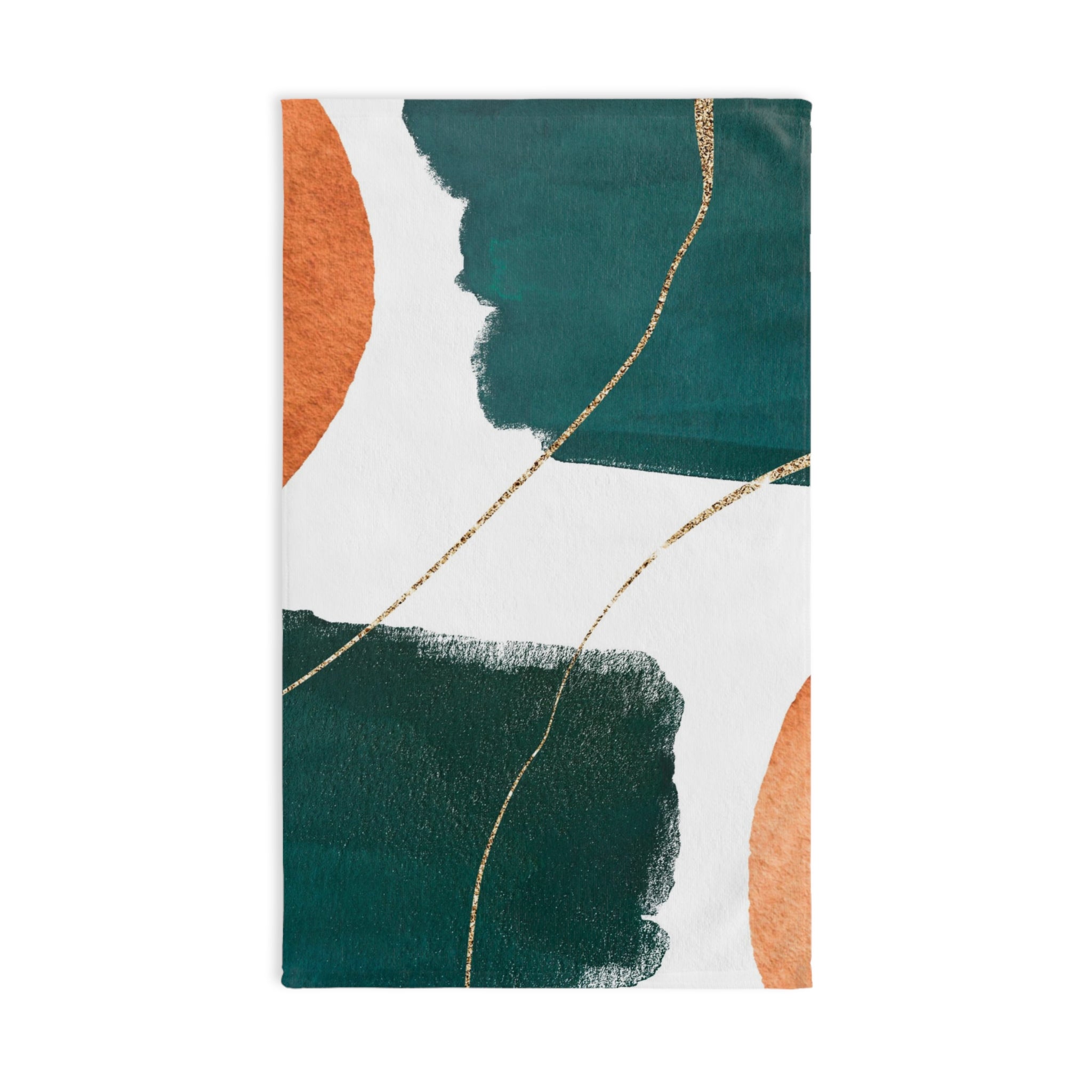 Abstract Kitchen, Bath Hand Towel | Black Gold Leaves