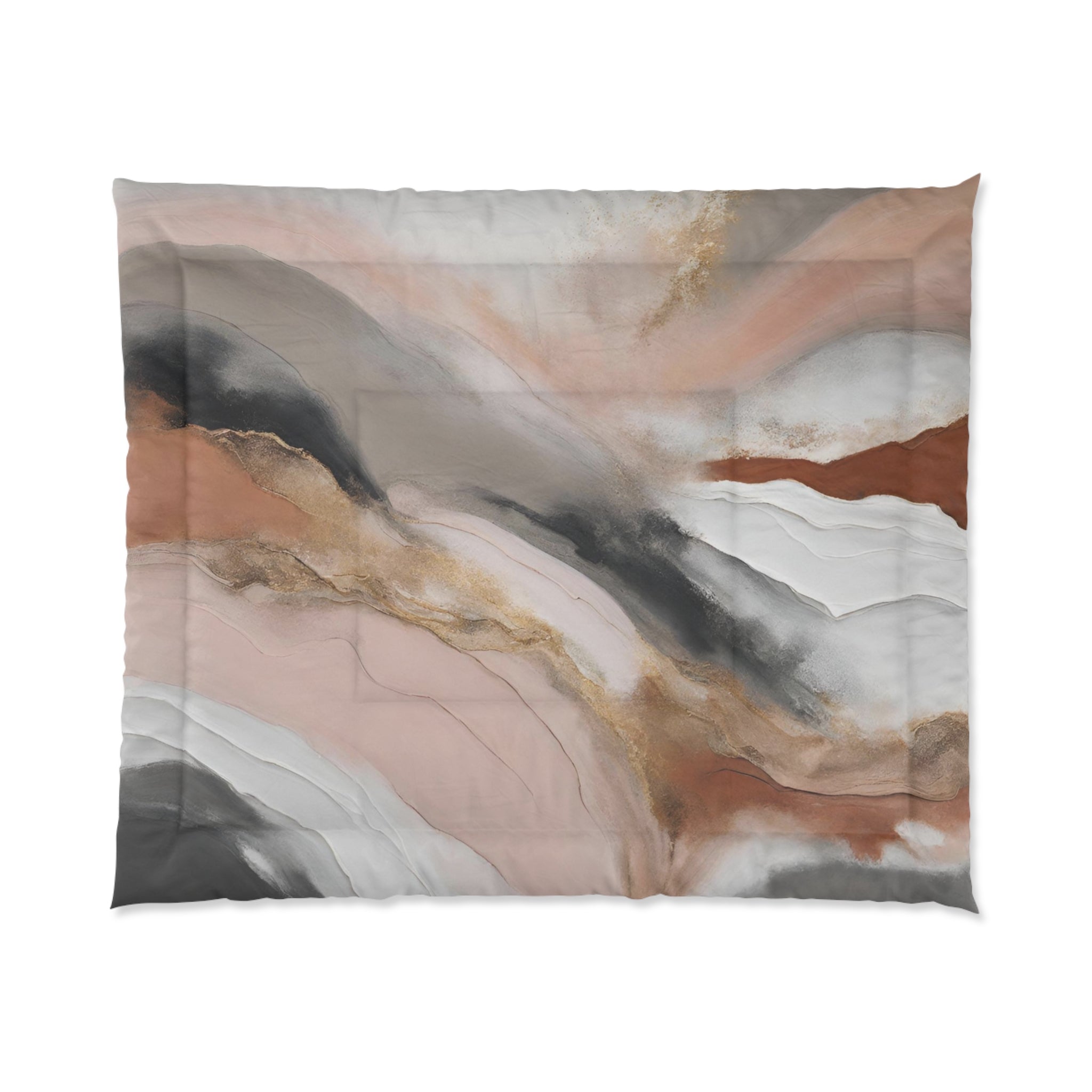 Abstract Ombre Comforter | Blush Pink, Grey, Rust, Taupe White