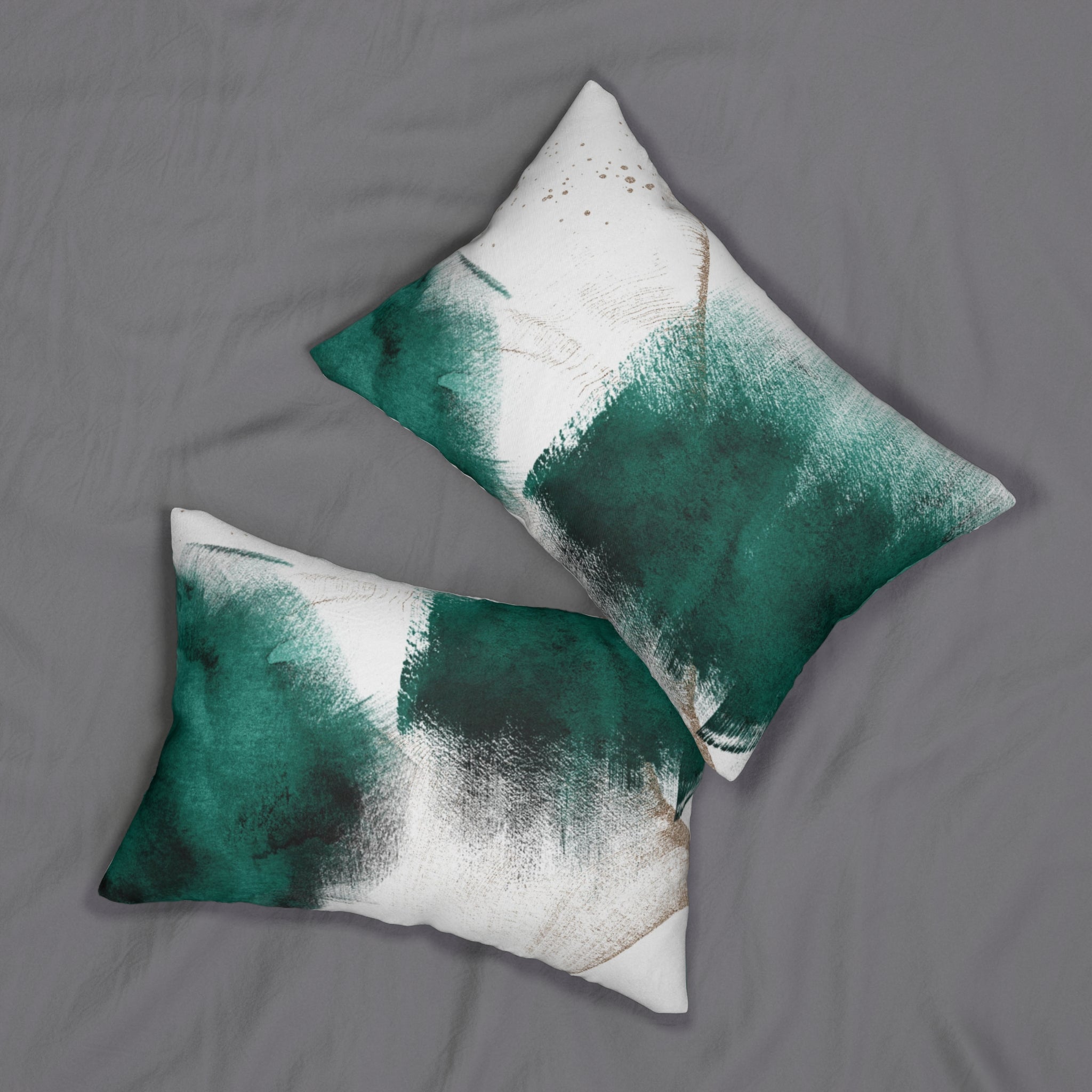 Abstract Lumbar Pillow | Emerald Green White Paint