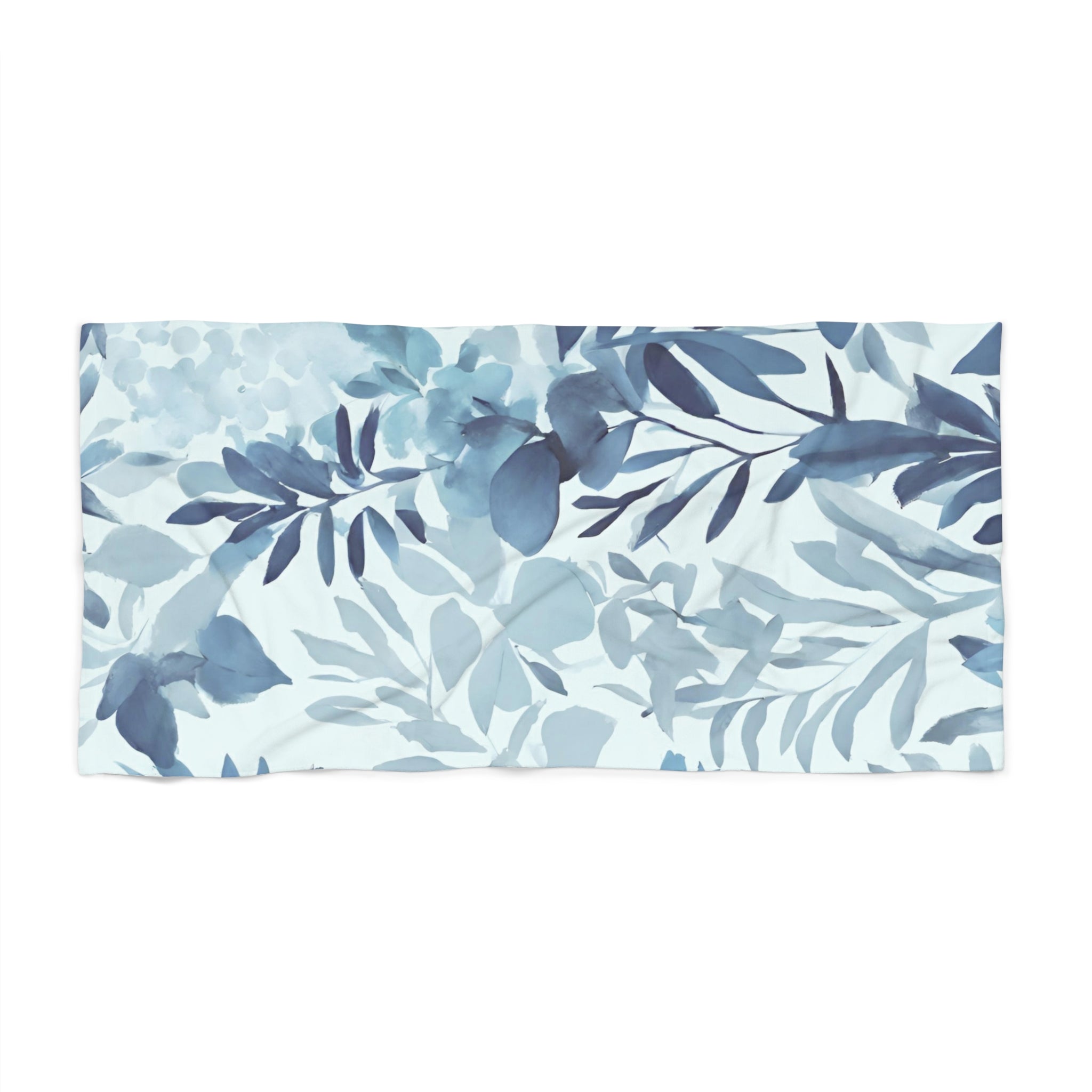 Boho Bath Towel | Floral Pale Navy Blue, Eucalyptus Leaves