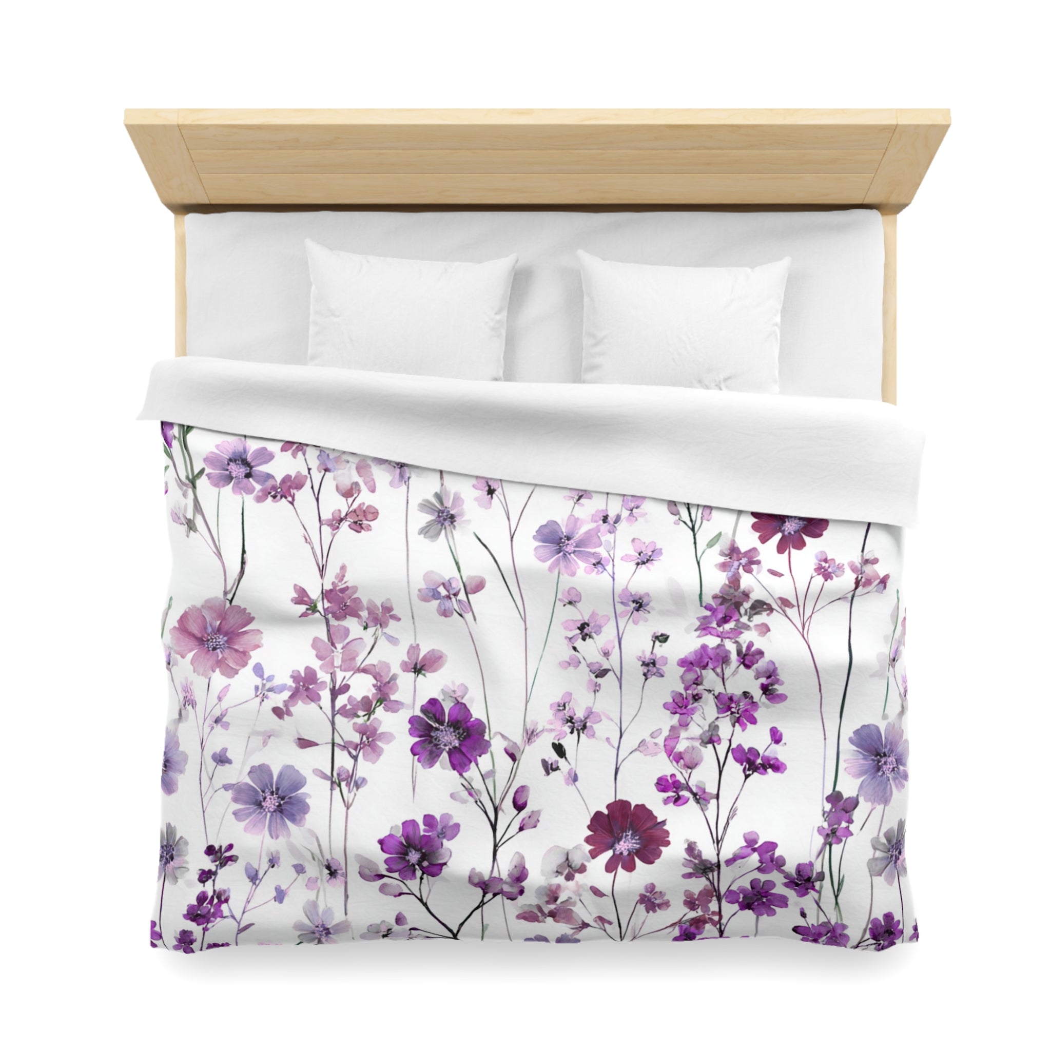 Floral Modern Duvet, Pillow Cover | White Purple Bedroom Decor
