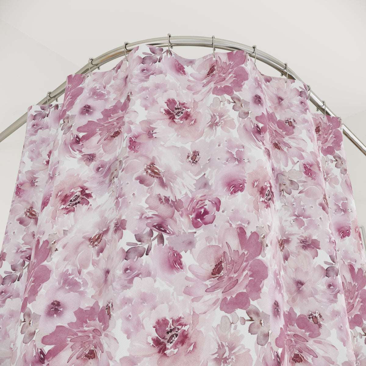 Dusty Pink Watercolor Peony Shower Curtain, Bath Curtain 71x74