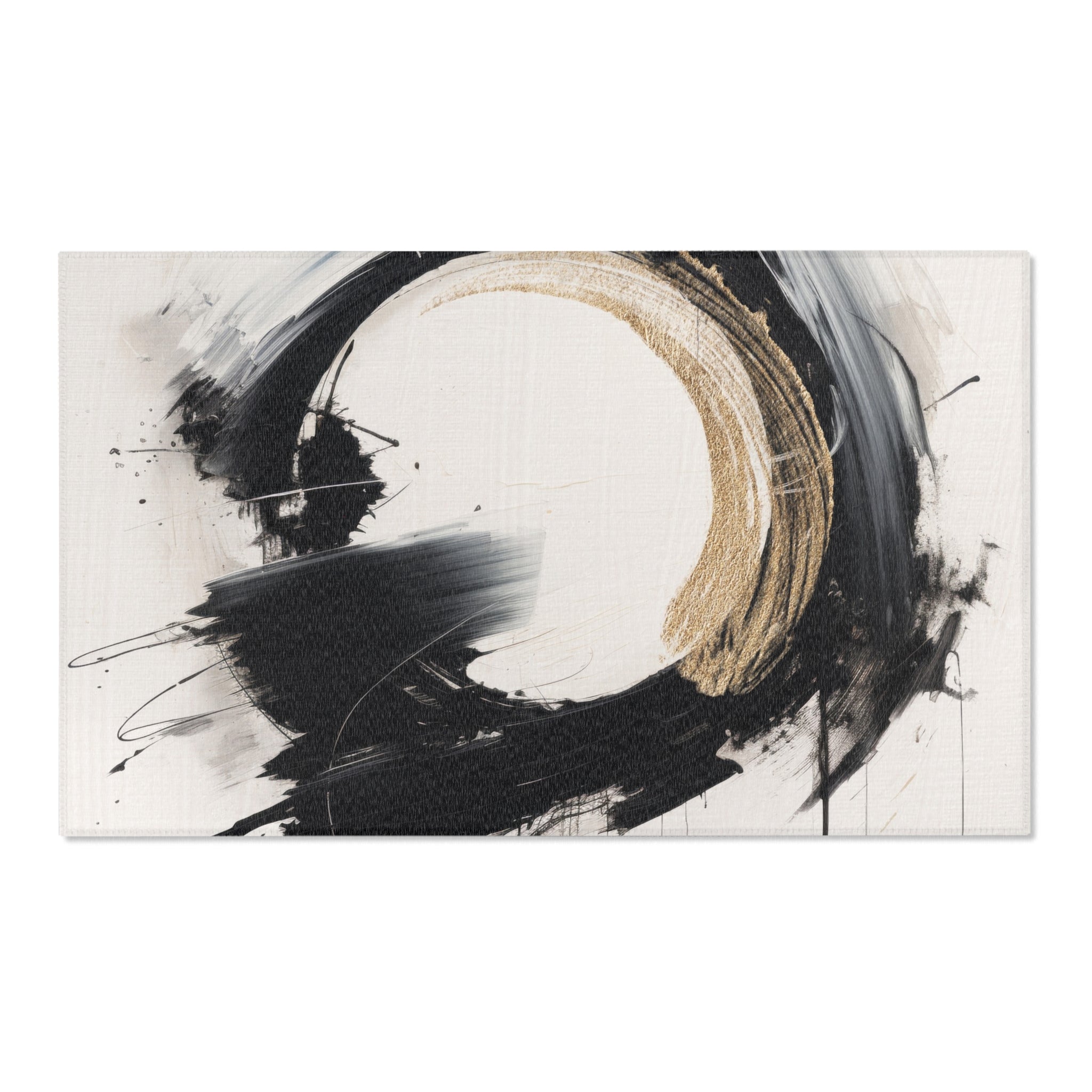 Modern Area Rug | Abstract Black, Ivory, Muted Gold Beige