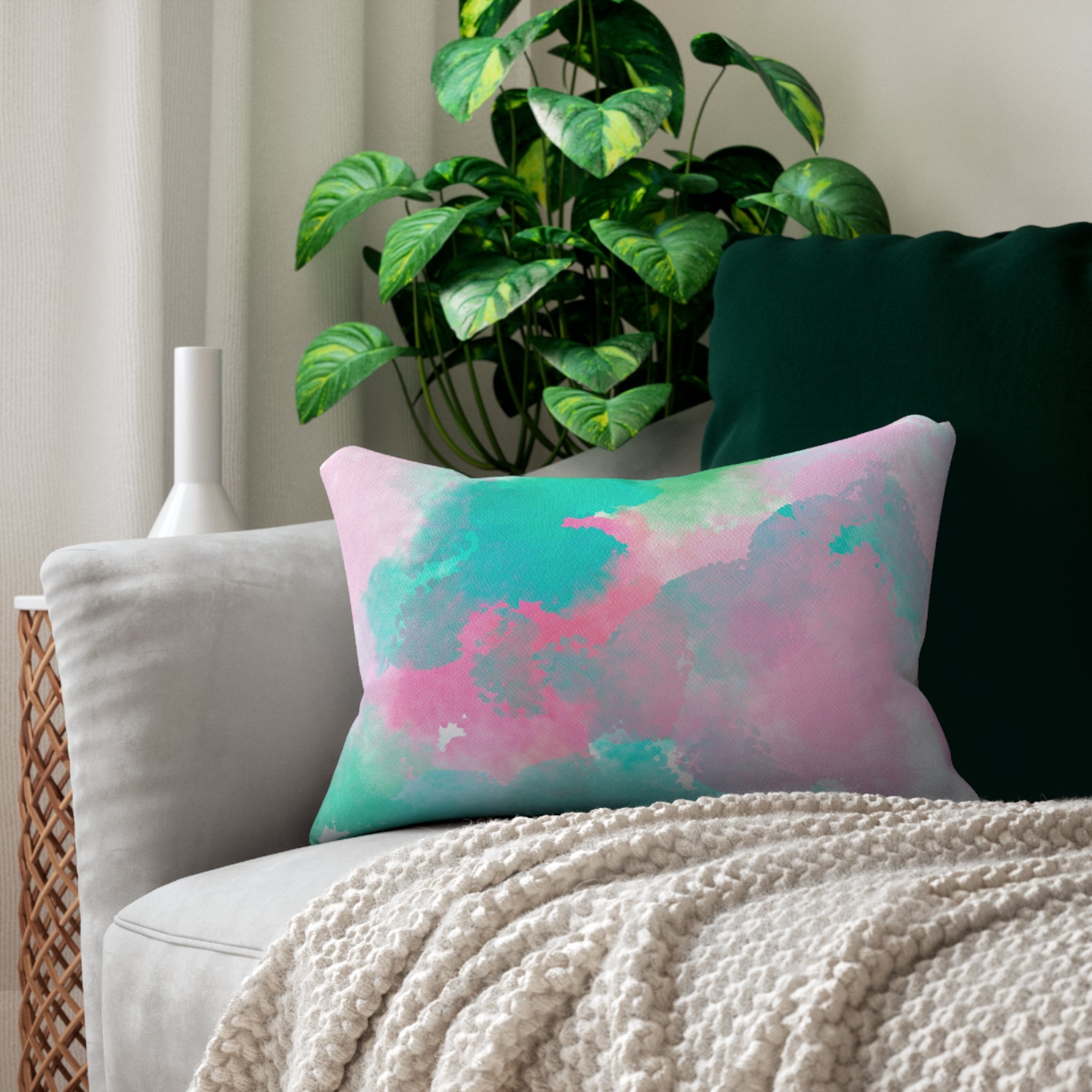 Colorful Paint Lumbar Pillow | Teal Turquoise Pink