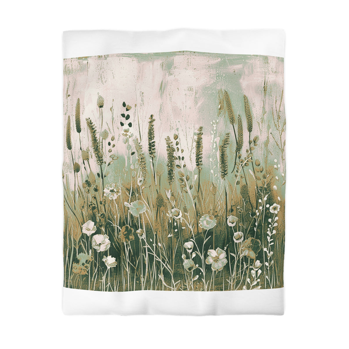 a field of tall grass with various types of flowers and plants growing in it.
