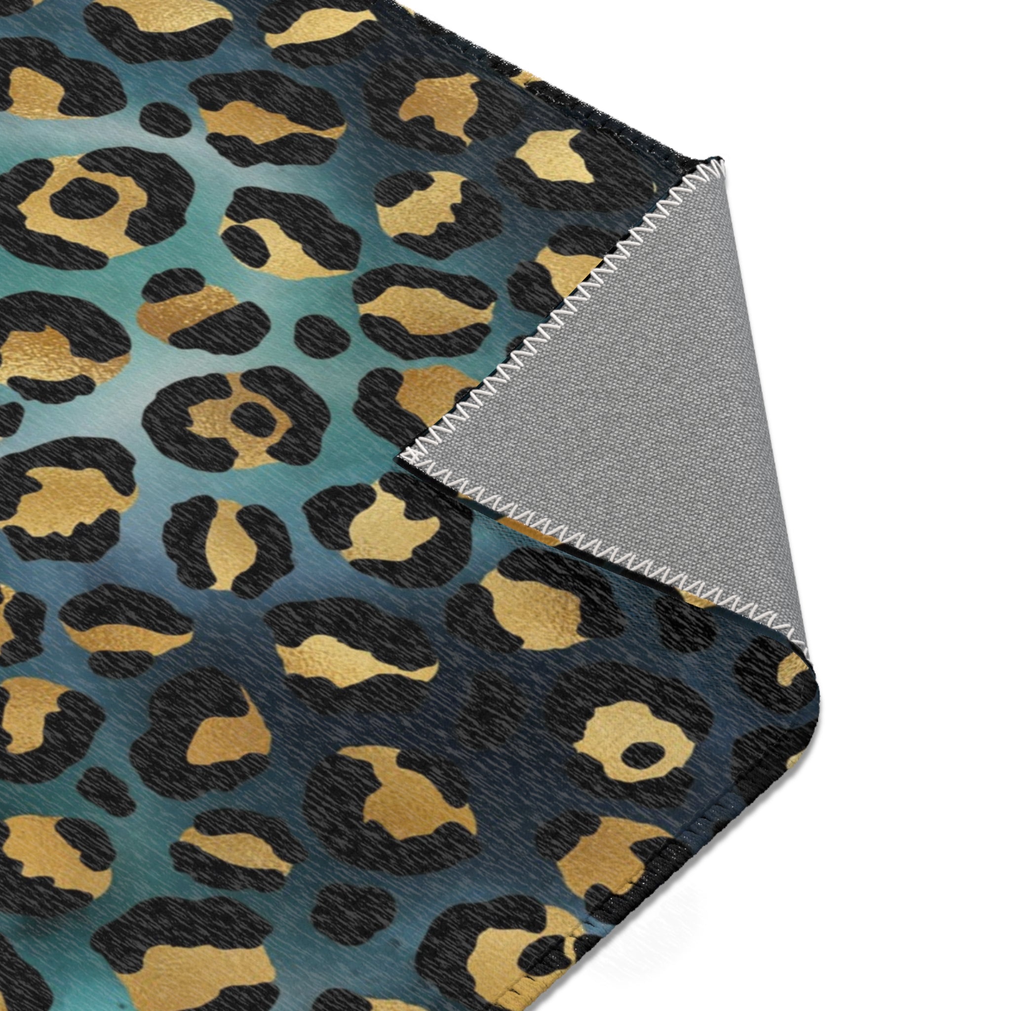 Large Area Rug | Teal Navy Blue Black, Beige Leopard Animal Print
