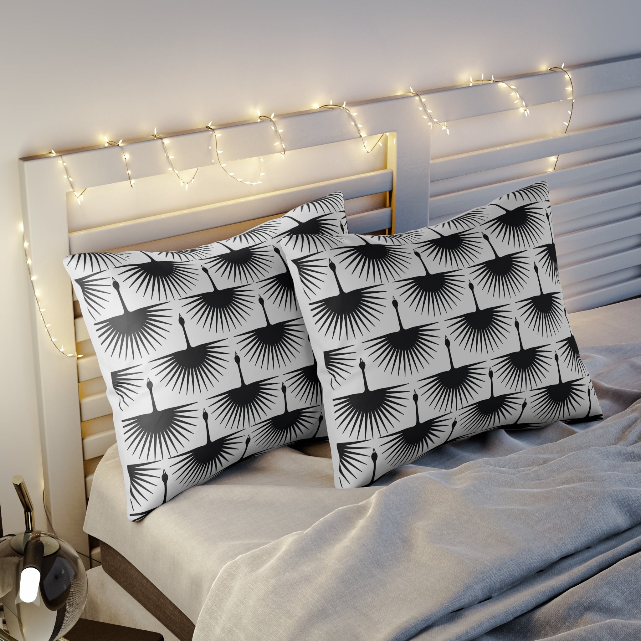 Boho Bedding Pillow Sham | Black White Crane Birds