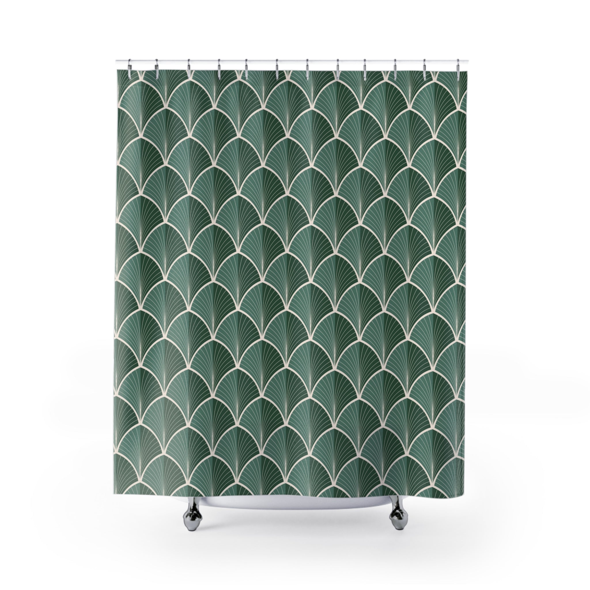 Boho Art Deco Shower Curtain | Sage Forest Green Art Nouveau