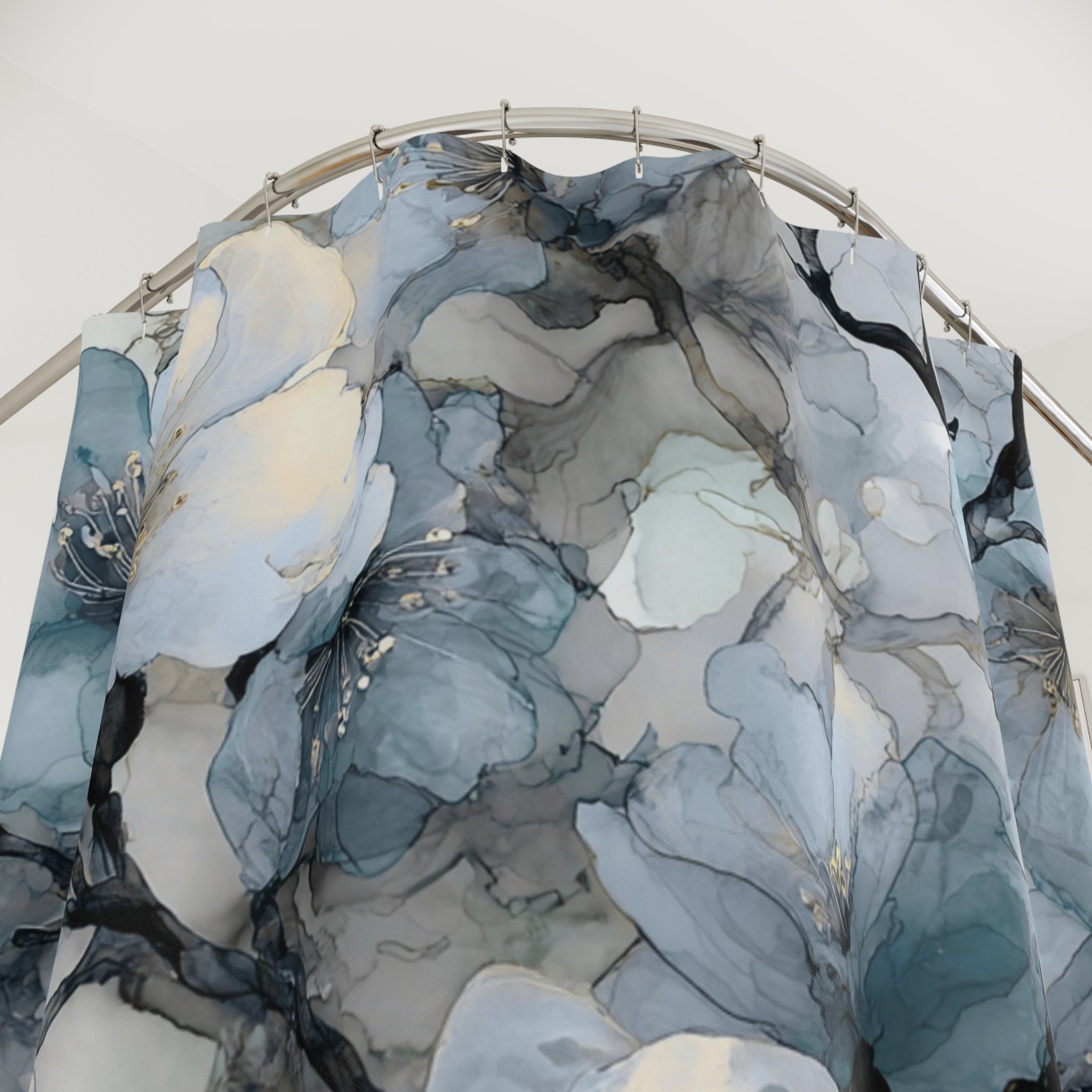 Abstract Shower Curtain | Floral Watercolor Blue Grey