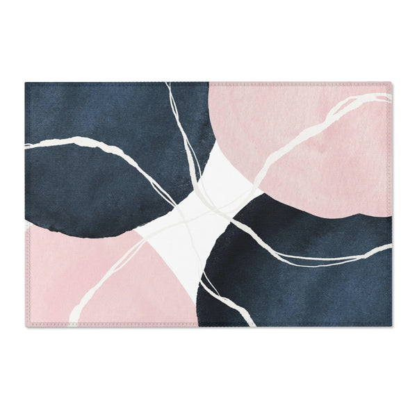 Abstract Boho Area Rug | Blush Pink, Navy Blue White