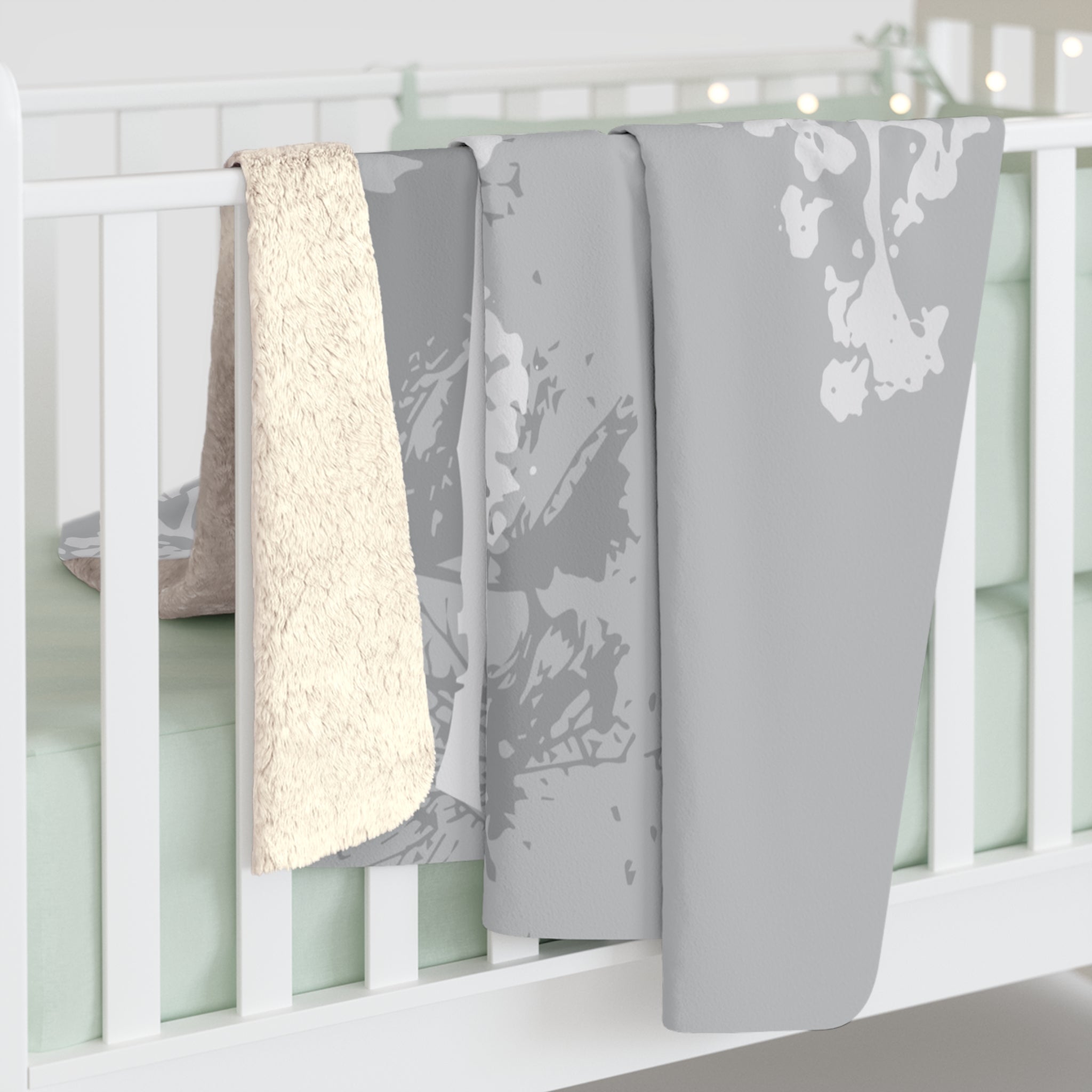 Abstract Throw Blanket | Grey White Floral Minimalist Art