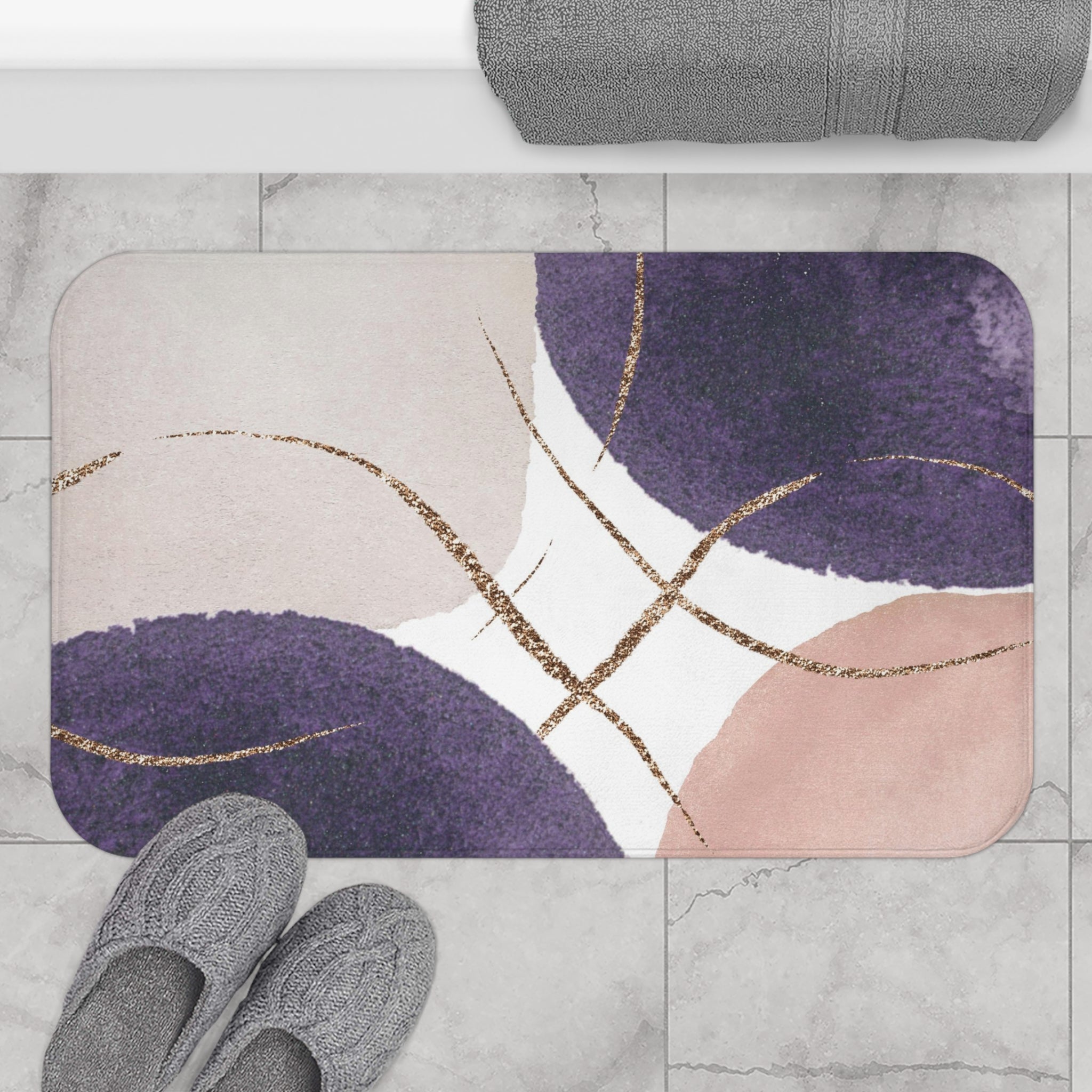 Abstract Bath Mat, Kitchen Mat | Blush Pink, Lavender Purple Mat