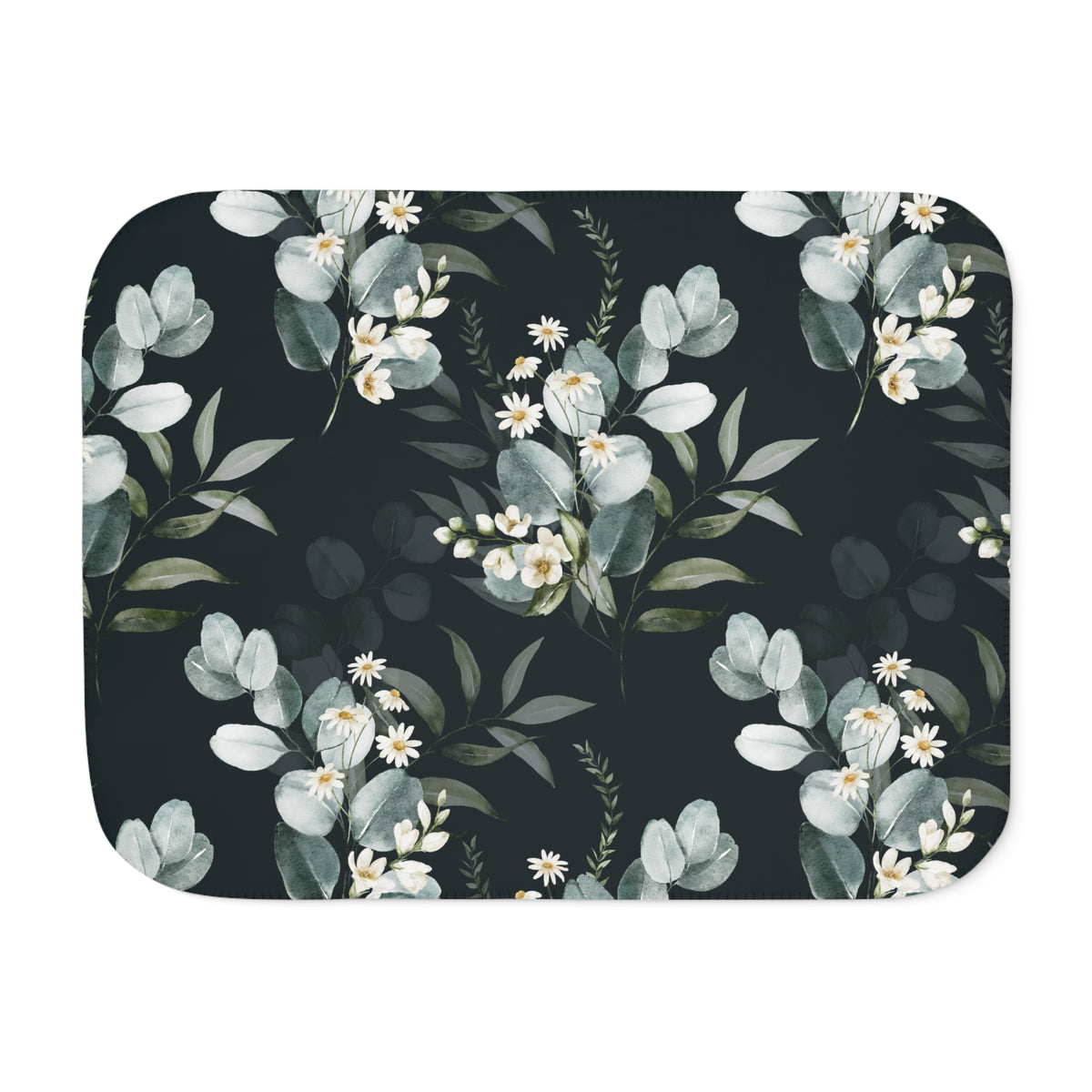 Moody Sage Eucalyptus Daisy Sherpa Blanket | Charcoal Botanical Throw
