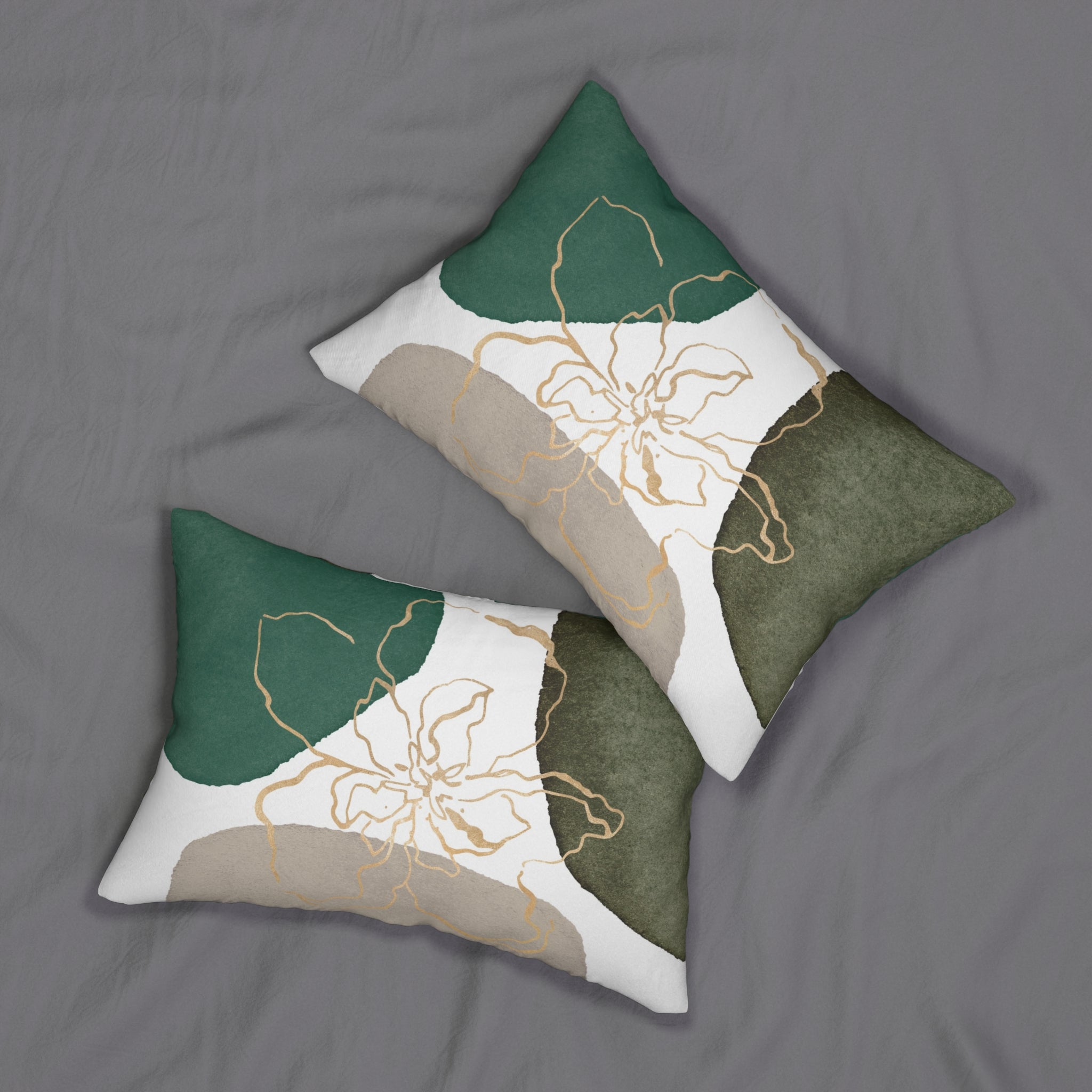 Abstract Lumbar Pillow | White Sage Green Beige Watercolor